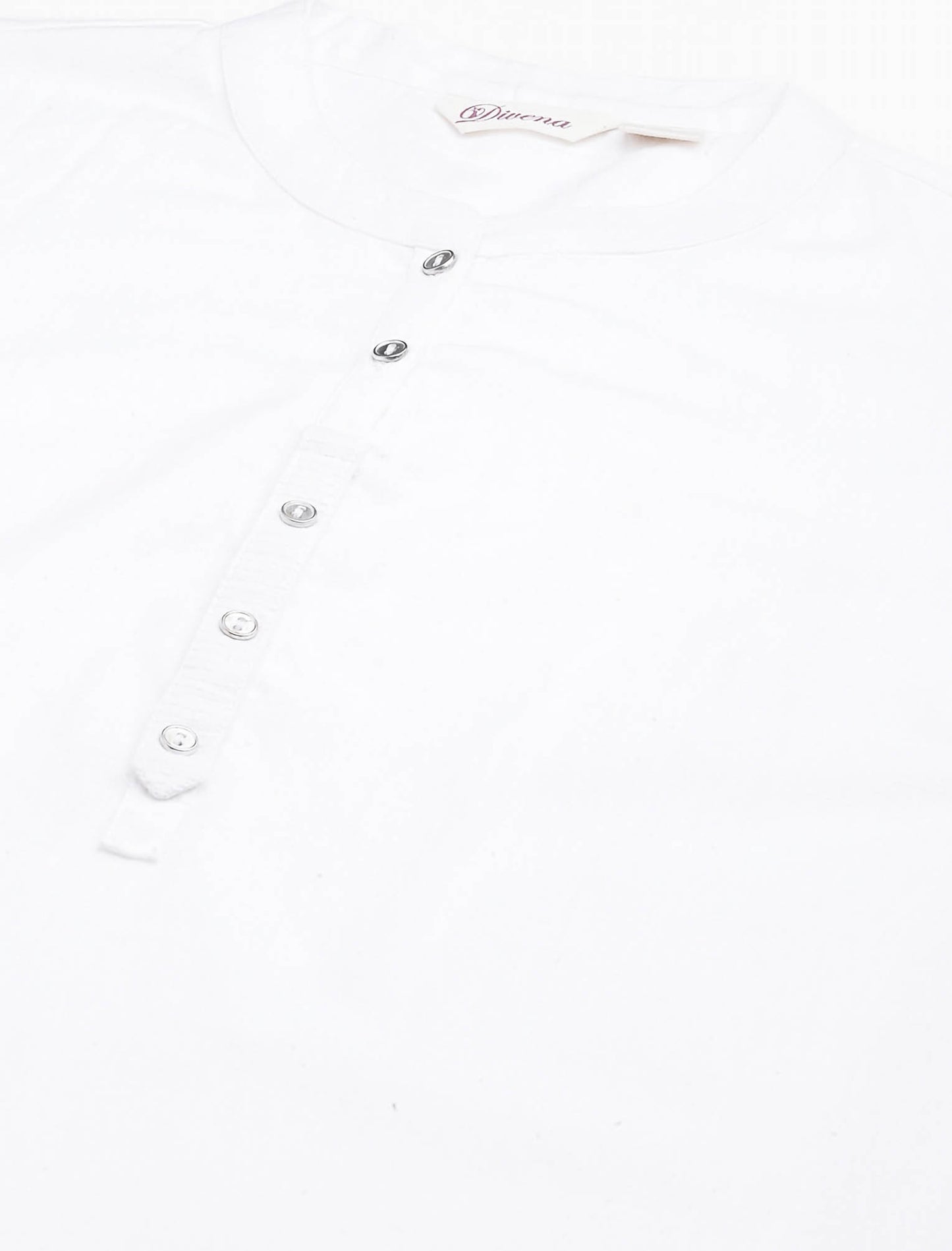 White Cotton Solid Collar Roll-Up Sleeves Straight Ethnic Kurta For Women