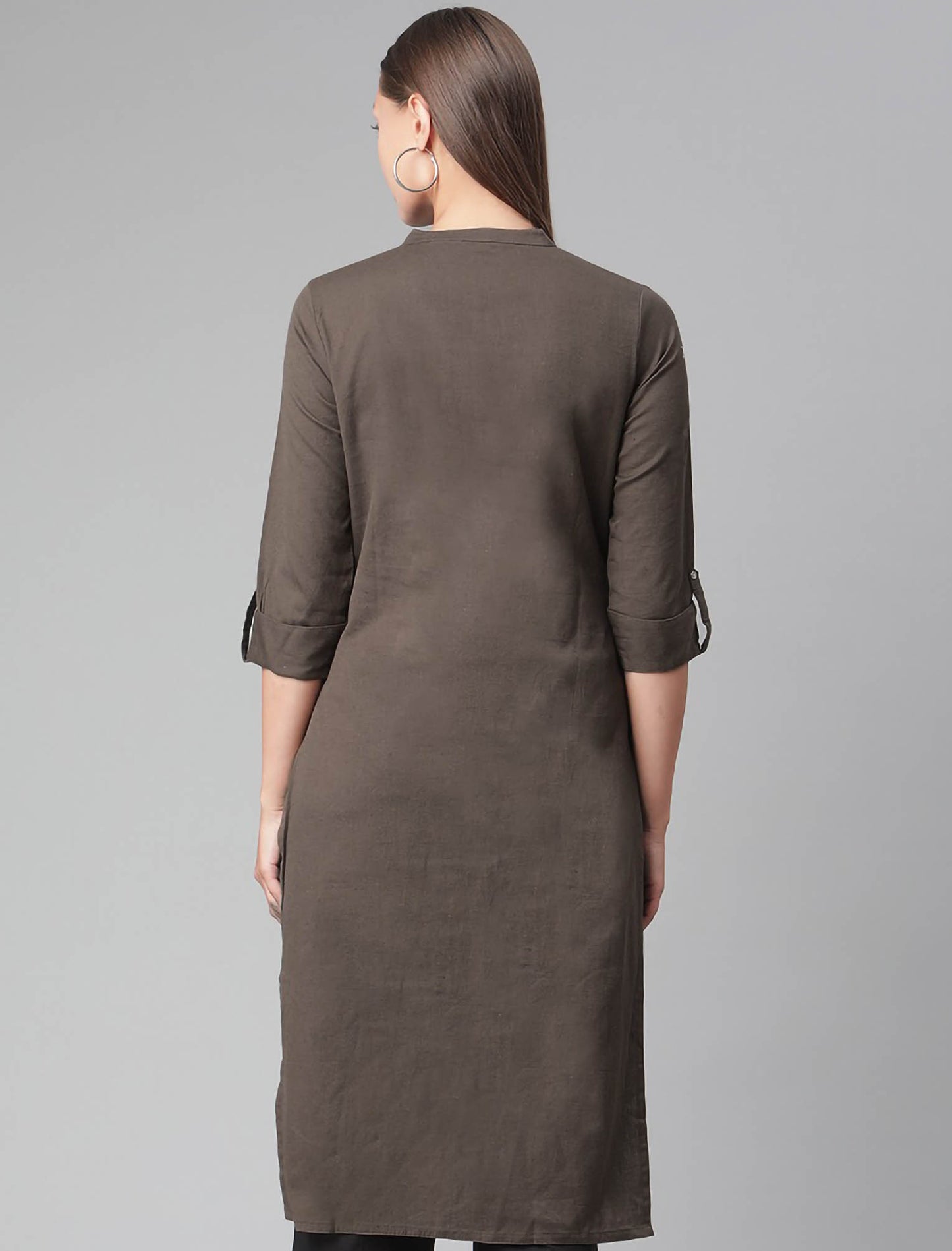 Coffee Brown Mandarin Collar Straight Ethnic Kurta For Women