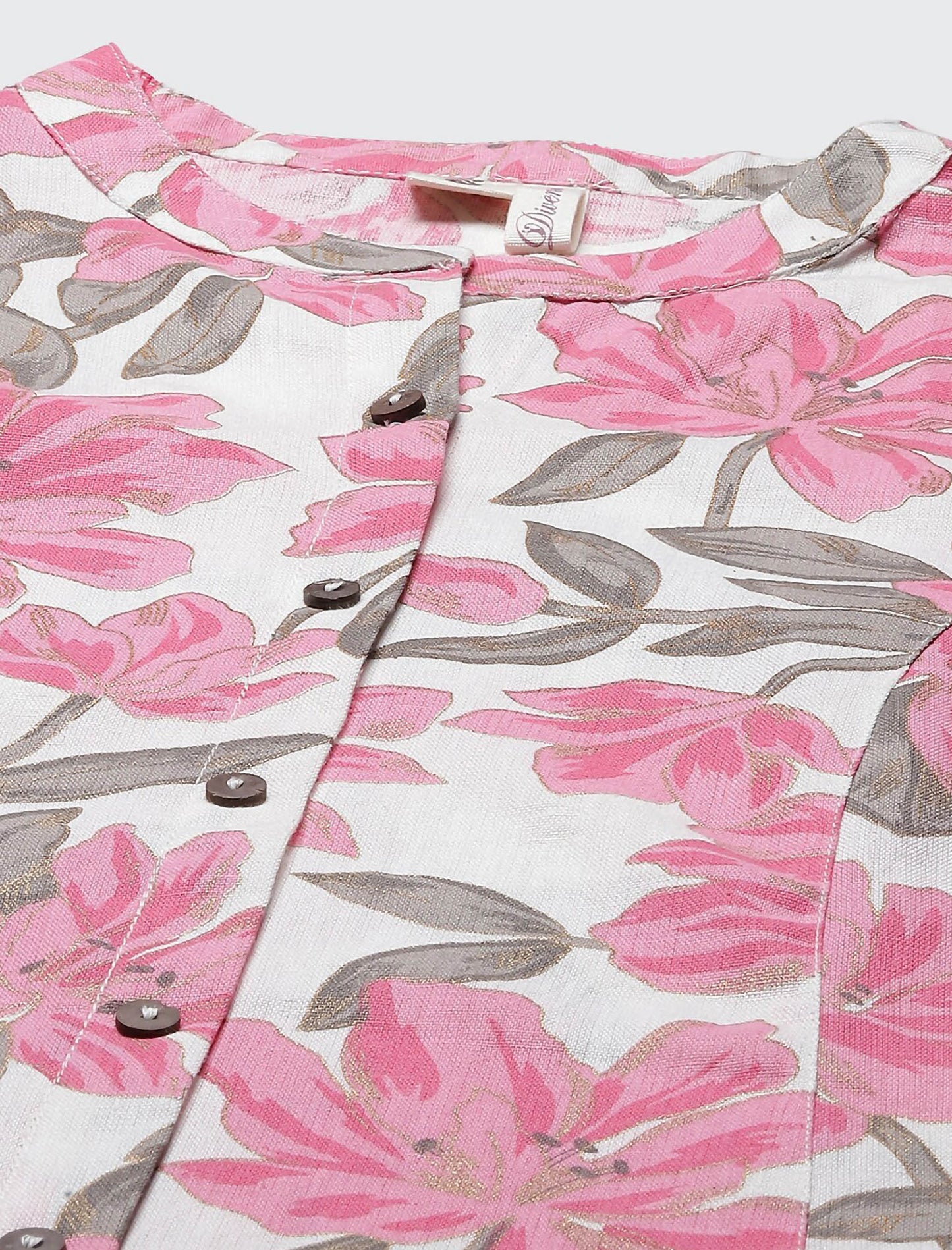 White & Pink Floral Printed Pure Cotton A-line Divena Kurta For Women