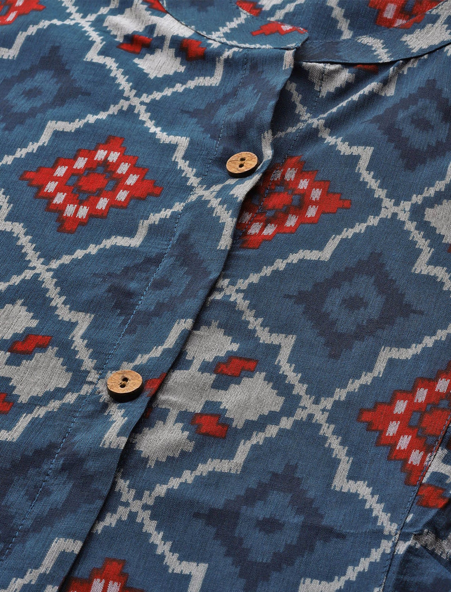 Navy Blue Geometric Printed A-Line Ethnic Kurta