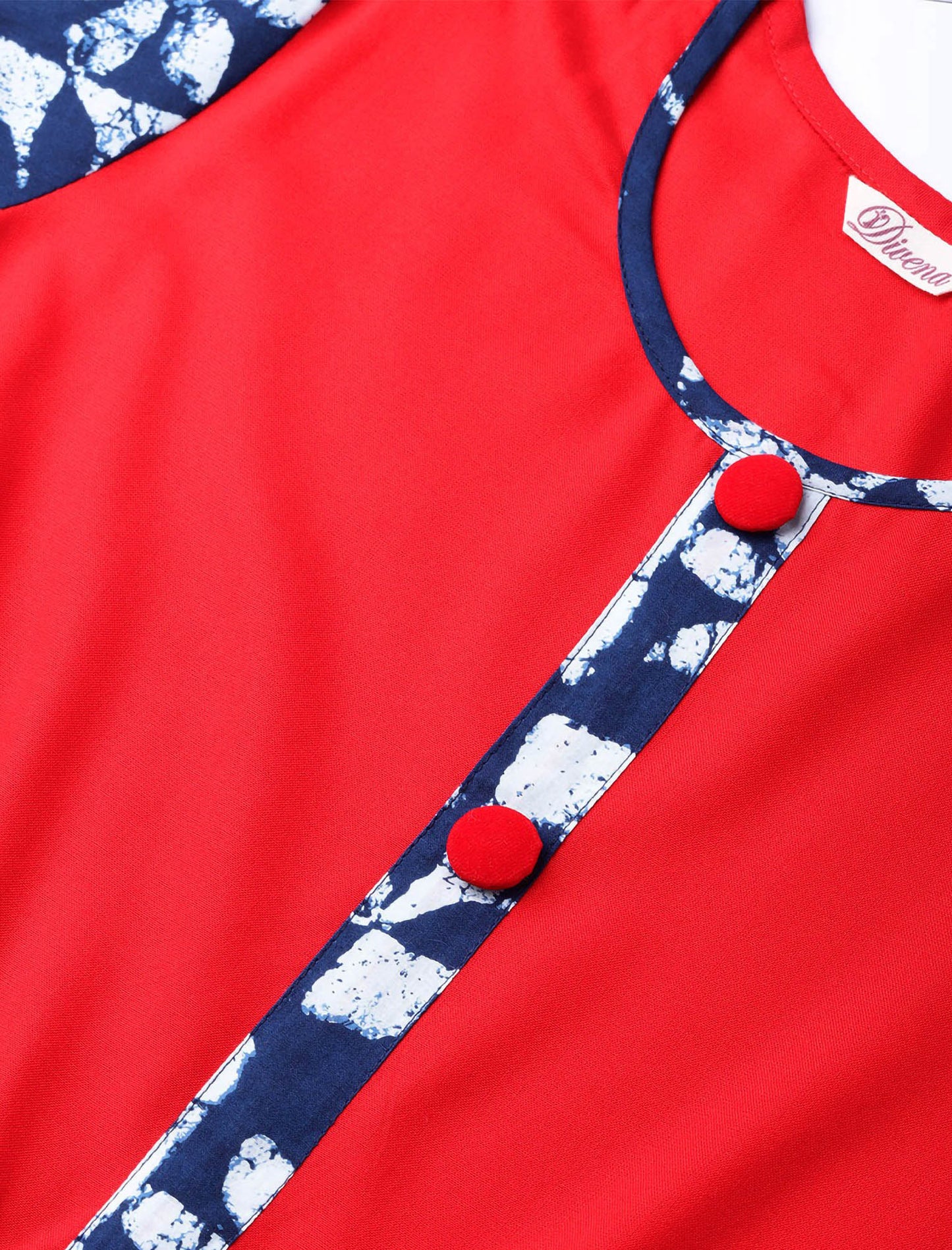 Blue & Red Printed A-Line Divena Kurta For Women