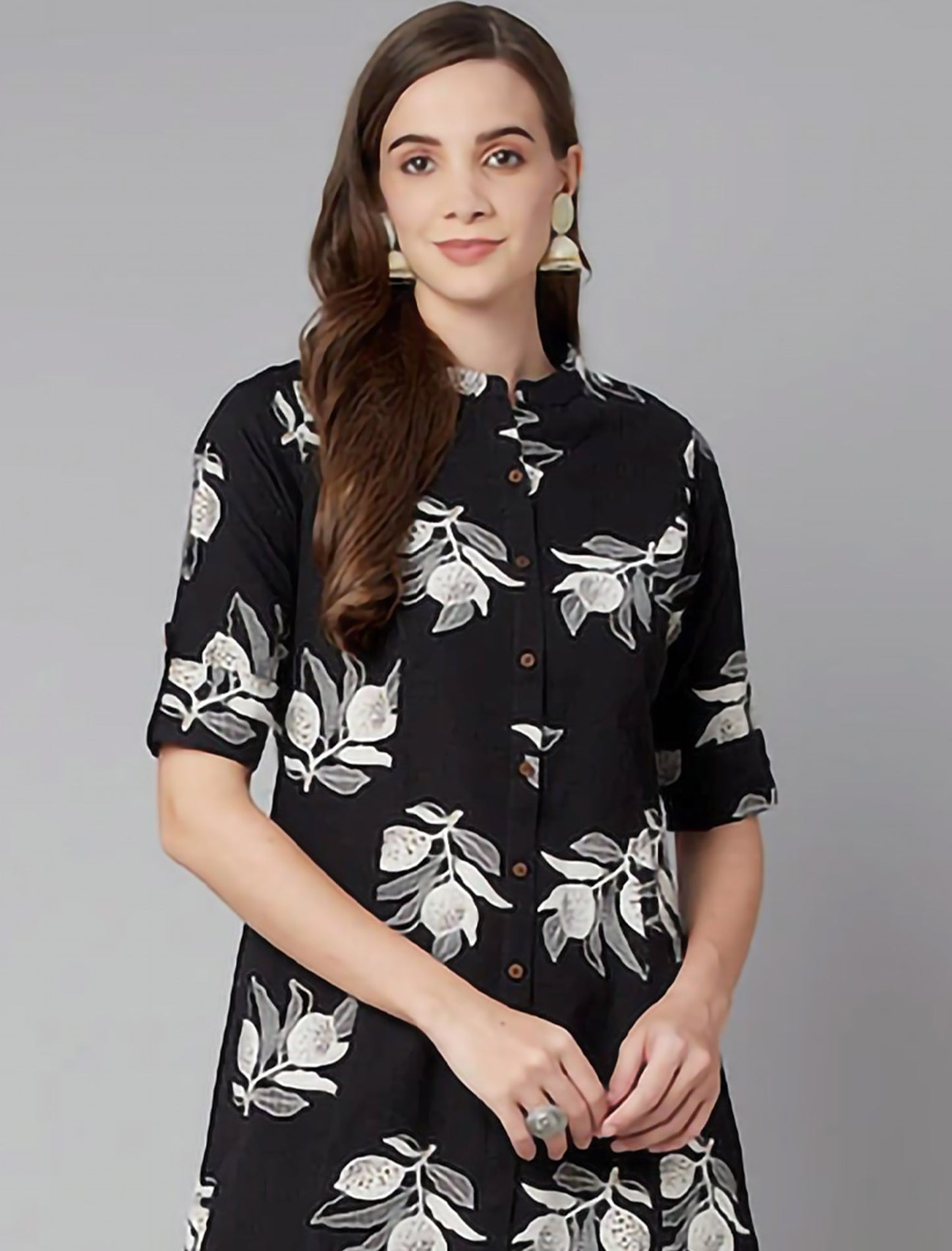 Black Floral Printed A-line Divena Kurta for Women