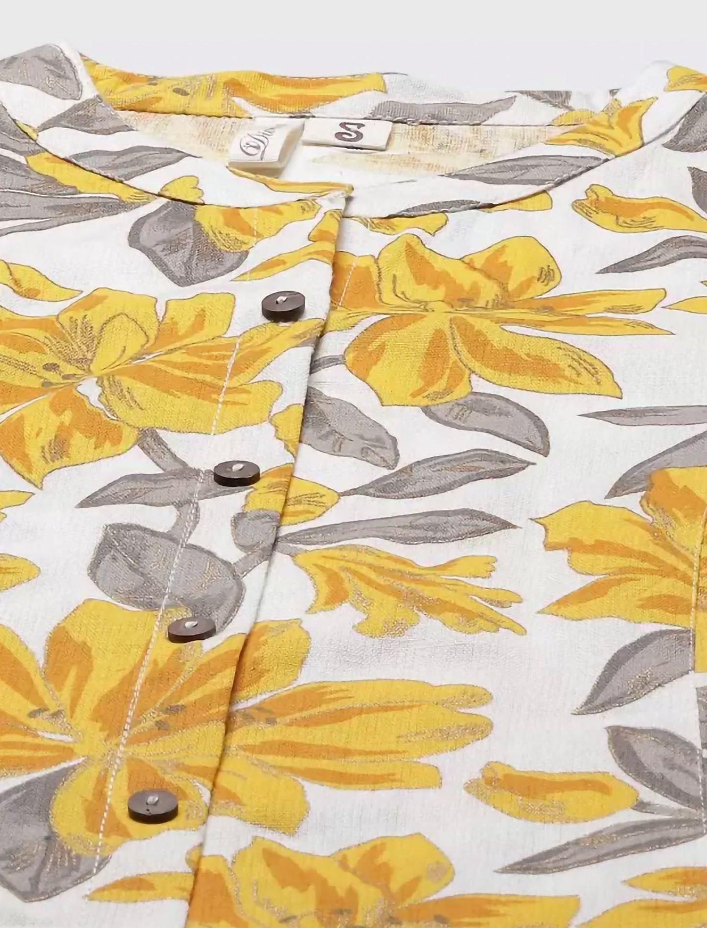 White & Mustard Yellow Floral Print Pure Cotton Divena Kurta For Women