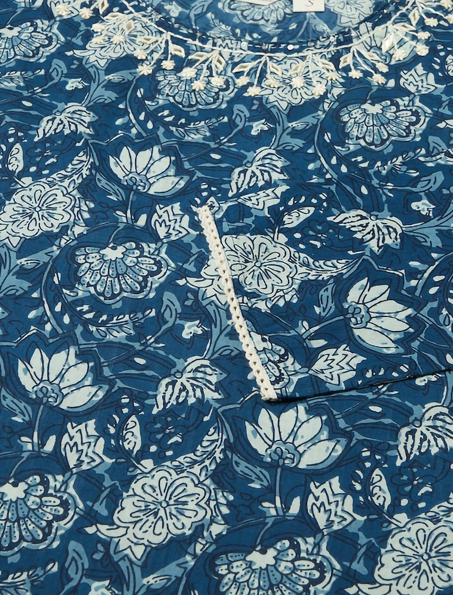 Blue & Off White Floral Ethnic Kurta For Women