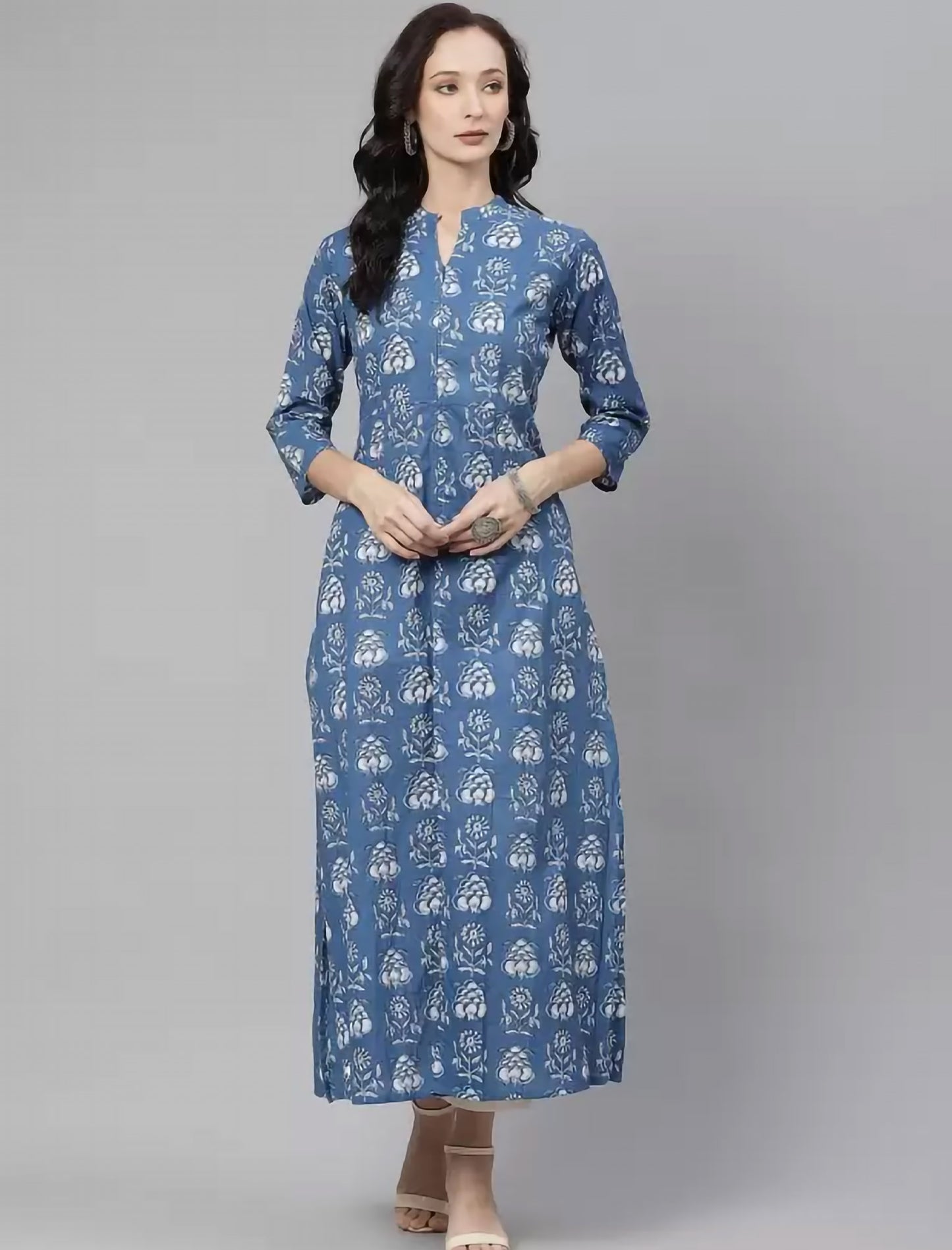 Blue Cotton Ethnic Motifs Printed Ethnic Kurta