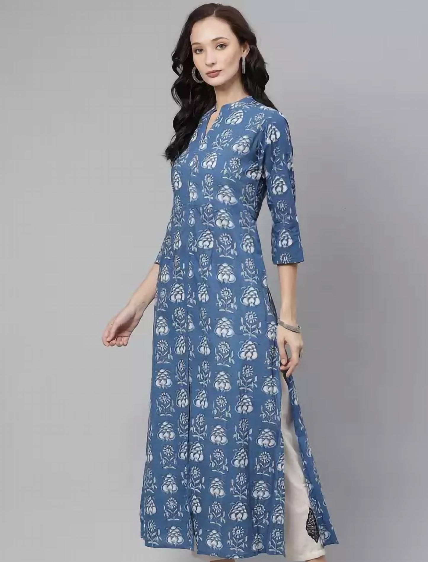 Blue Cotton Ethnic Motifs Printed Ethnic Kurta