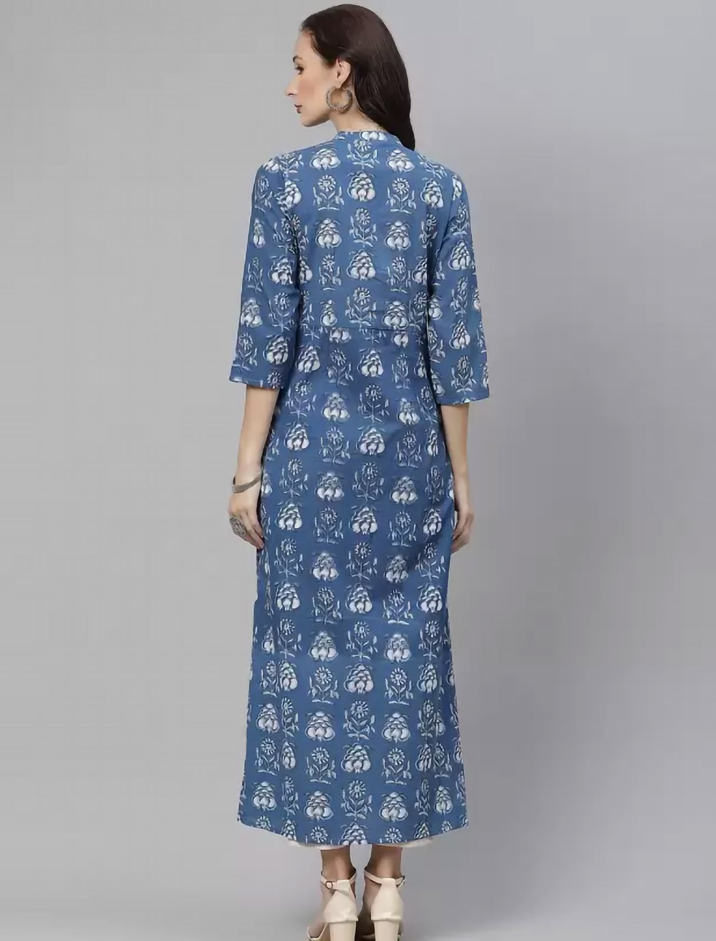 Blue Cotton Ethnic Motifs Printed Ethnic Kurta