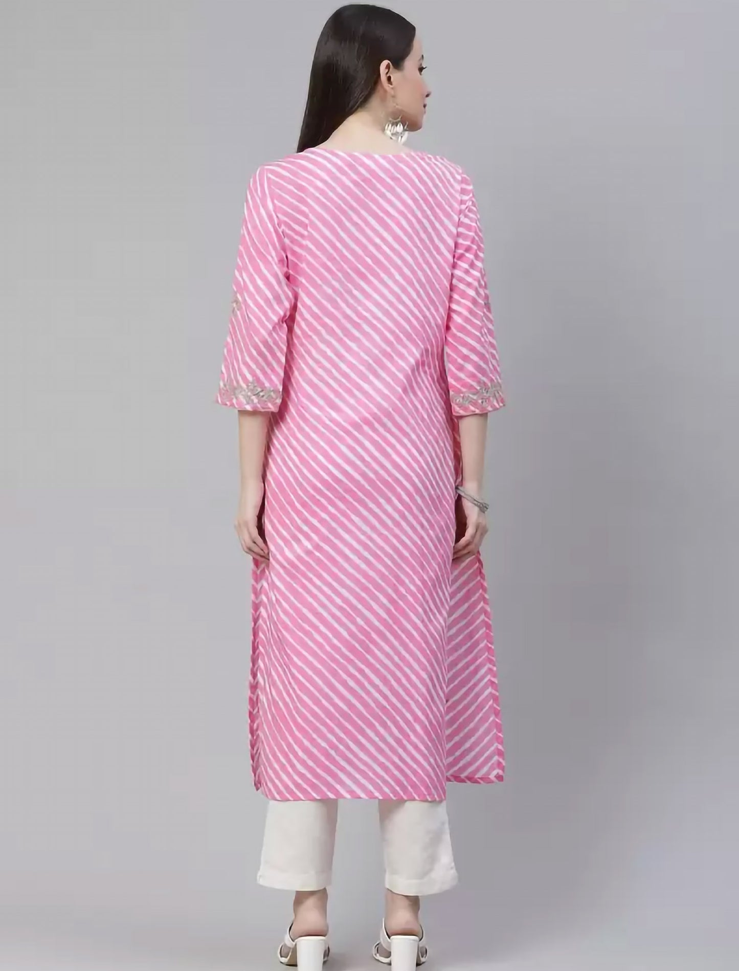 Pink Leheriya Printed Gotta Patti Ethnic Kurta For Women