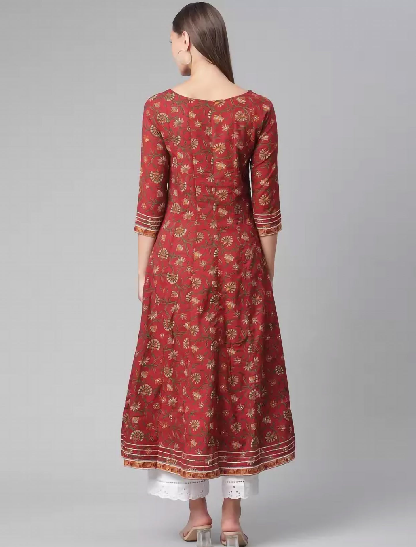Maroon Printed Floral Anarkali Ethnic Kurta For Women