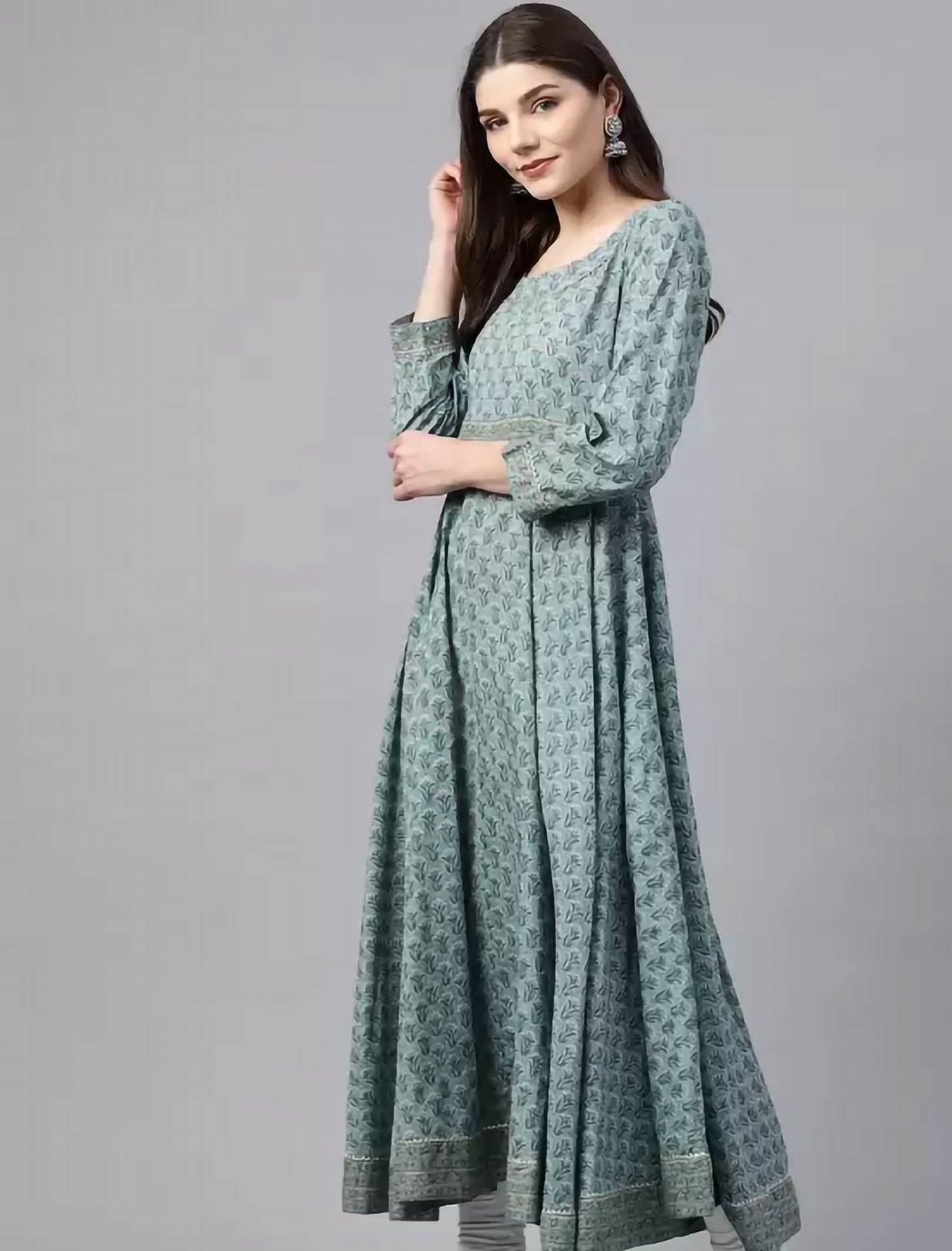 Blue Cotton Sequins Ethnic Anarkali Kurta