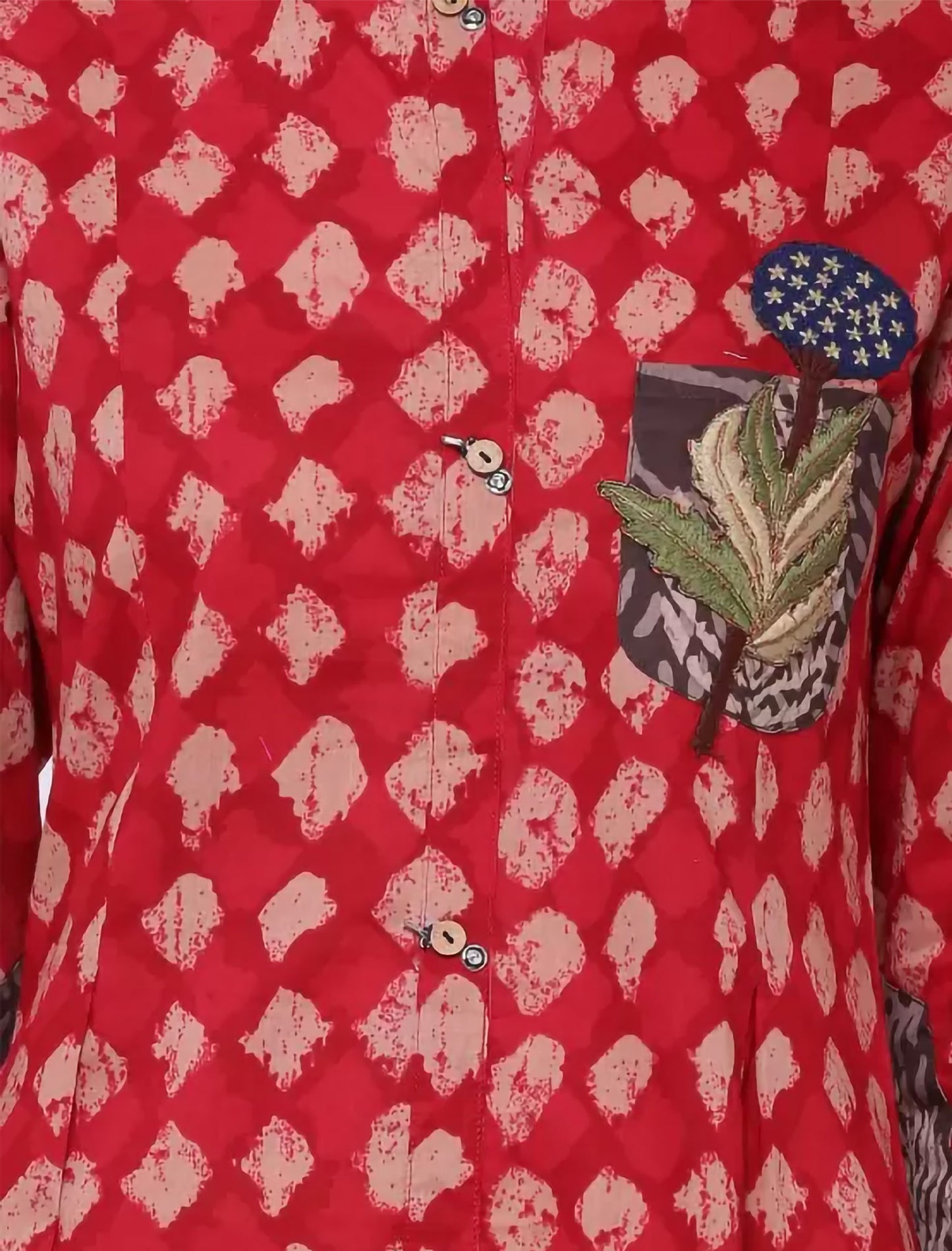 Red Embroidered Cotton Blend A-line Divena Kurta For Women