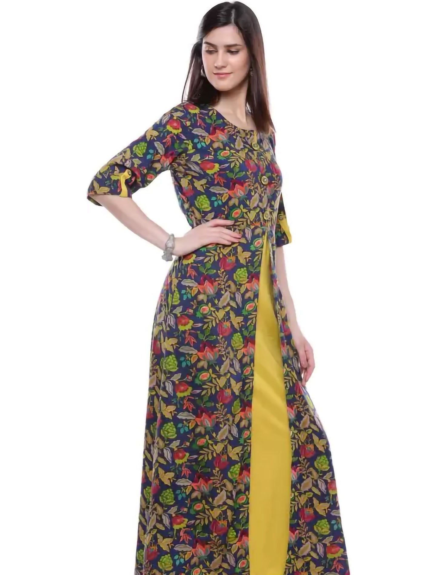 Multi Color Floral Print Cotton Rayon A-line Divena Kurta For Women