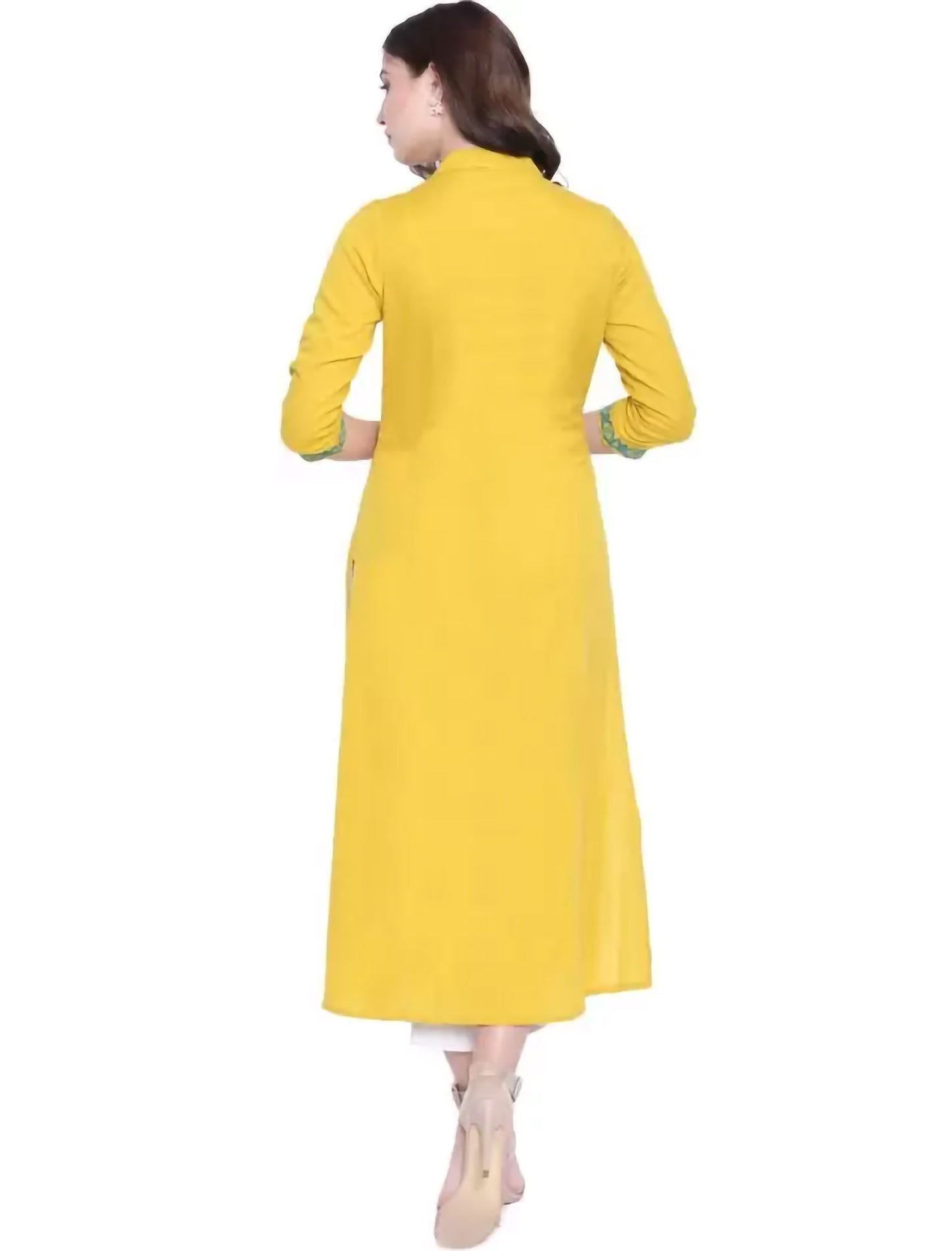 Mustard Yellow & Green Yoke Design A-Line Divena Kurta For Women