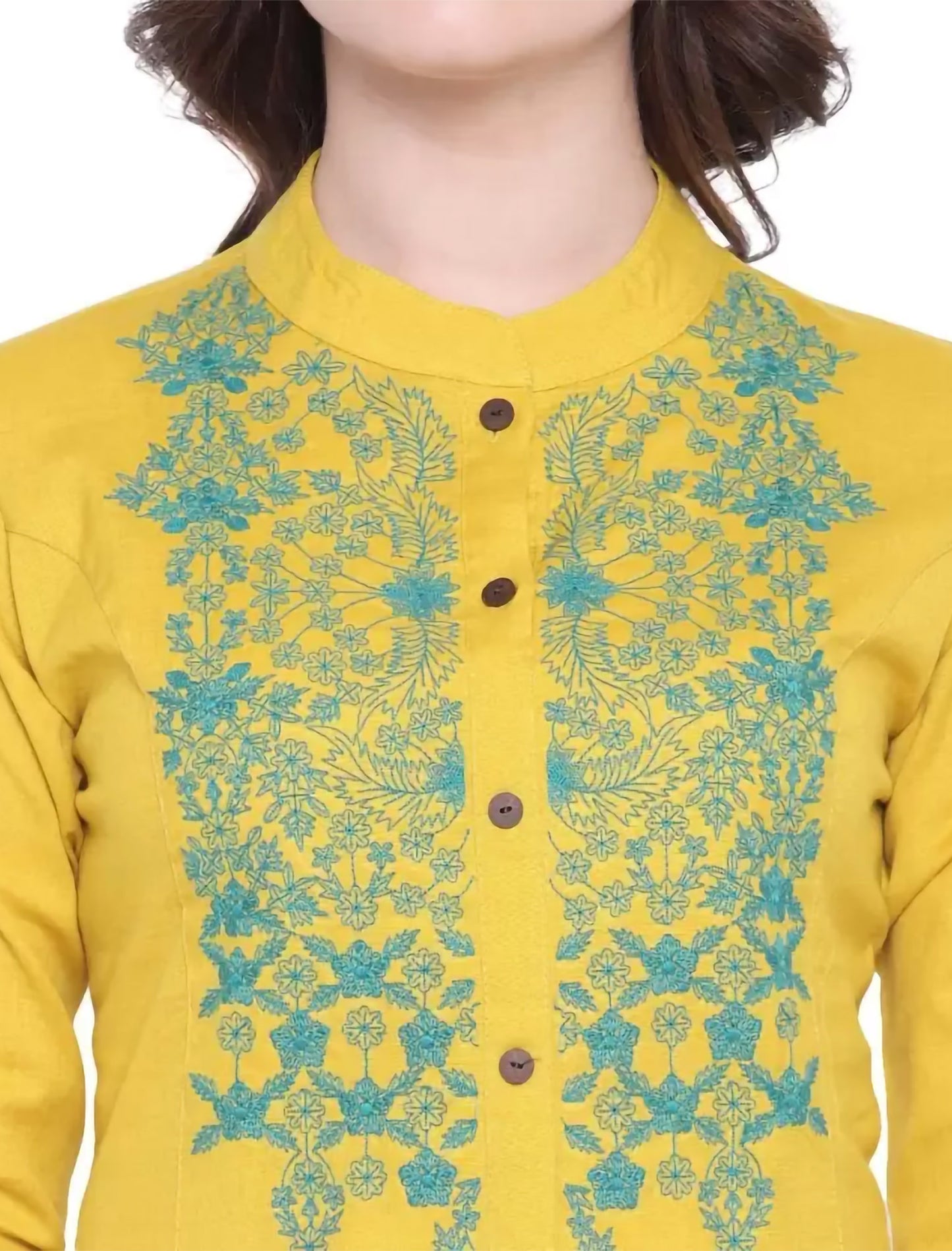 Mustard Yellow & Green Yoke Design A-Line Divena Kurta For Women