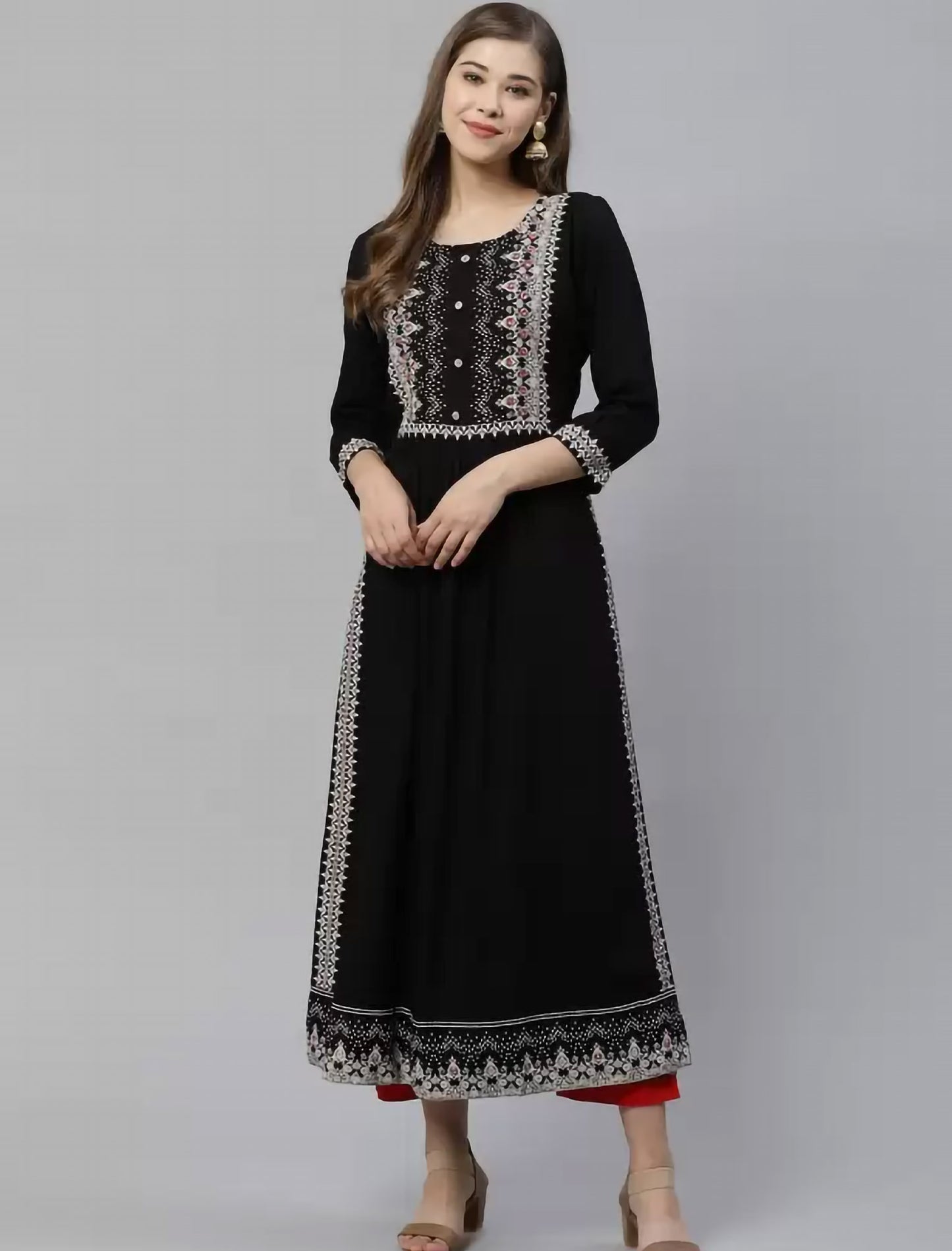 Black & White Yoke Design A-Line Divena Kurta For Women