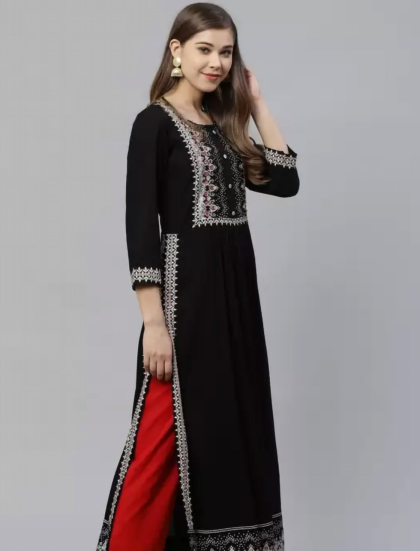Black & White Yoke Design A-Line Divena Kurta For Women