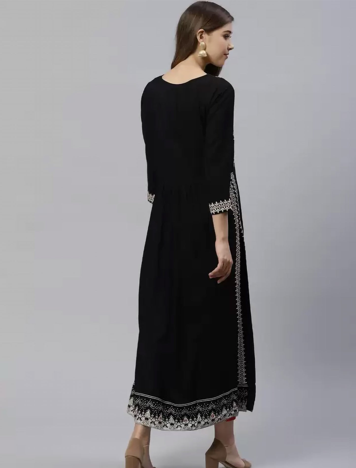 Black & White Yoke Design A-Line Divena Kurta For Women