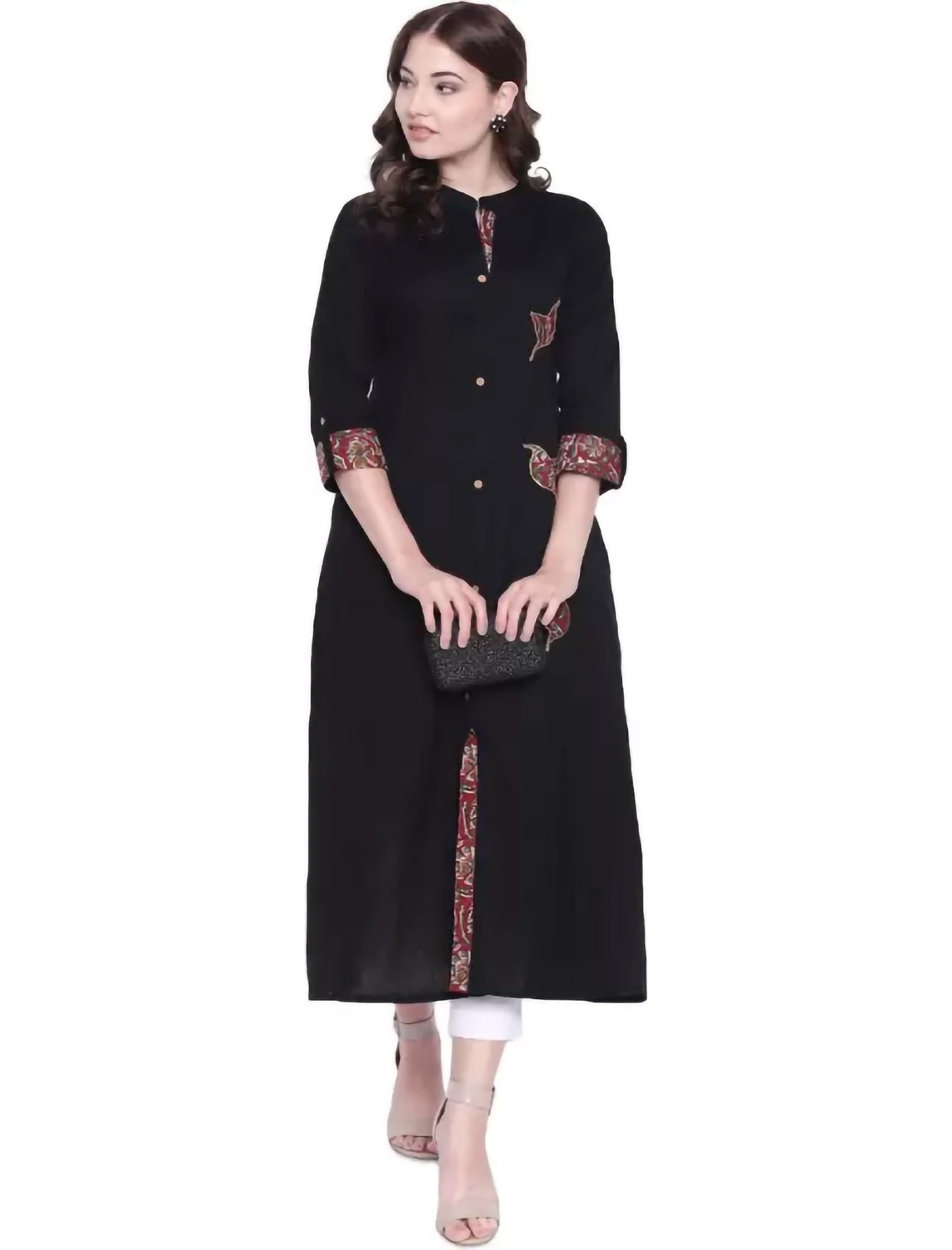 Black Sequinned Detail Solid A-Line Divena Kurta For Women