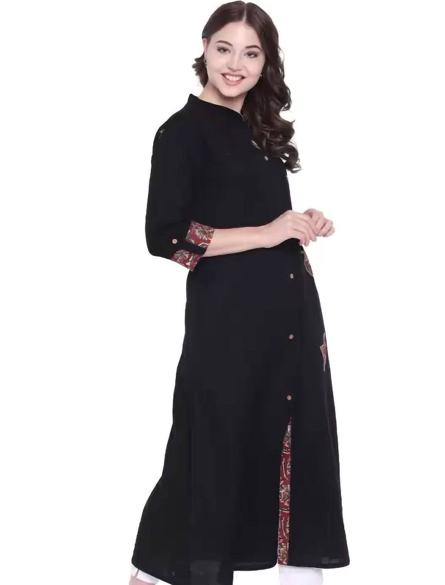 Black Sequinned Detail Solid A-Line Divena Kurta For Women