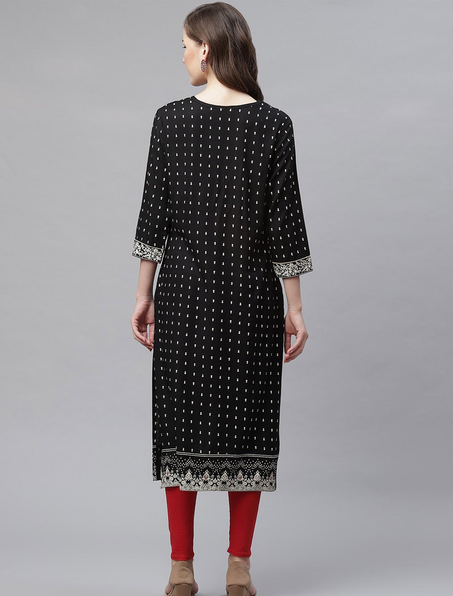 Black Beads And Stones Floral Printed Divena Kurta For Women