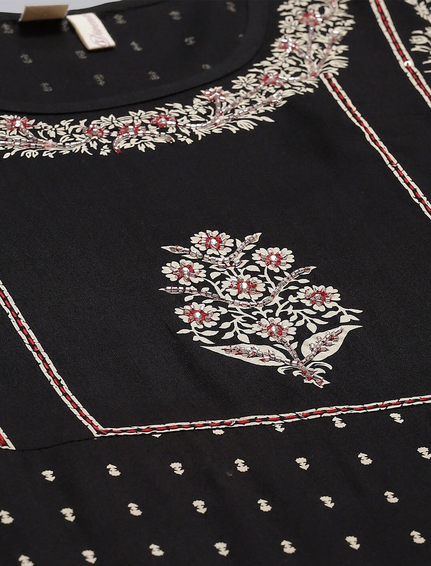Black Beads And Stones Floral Printed Divena Kurta For Women