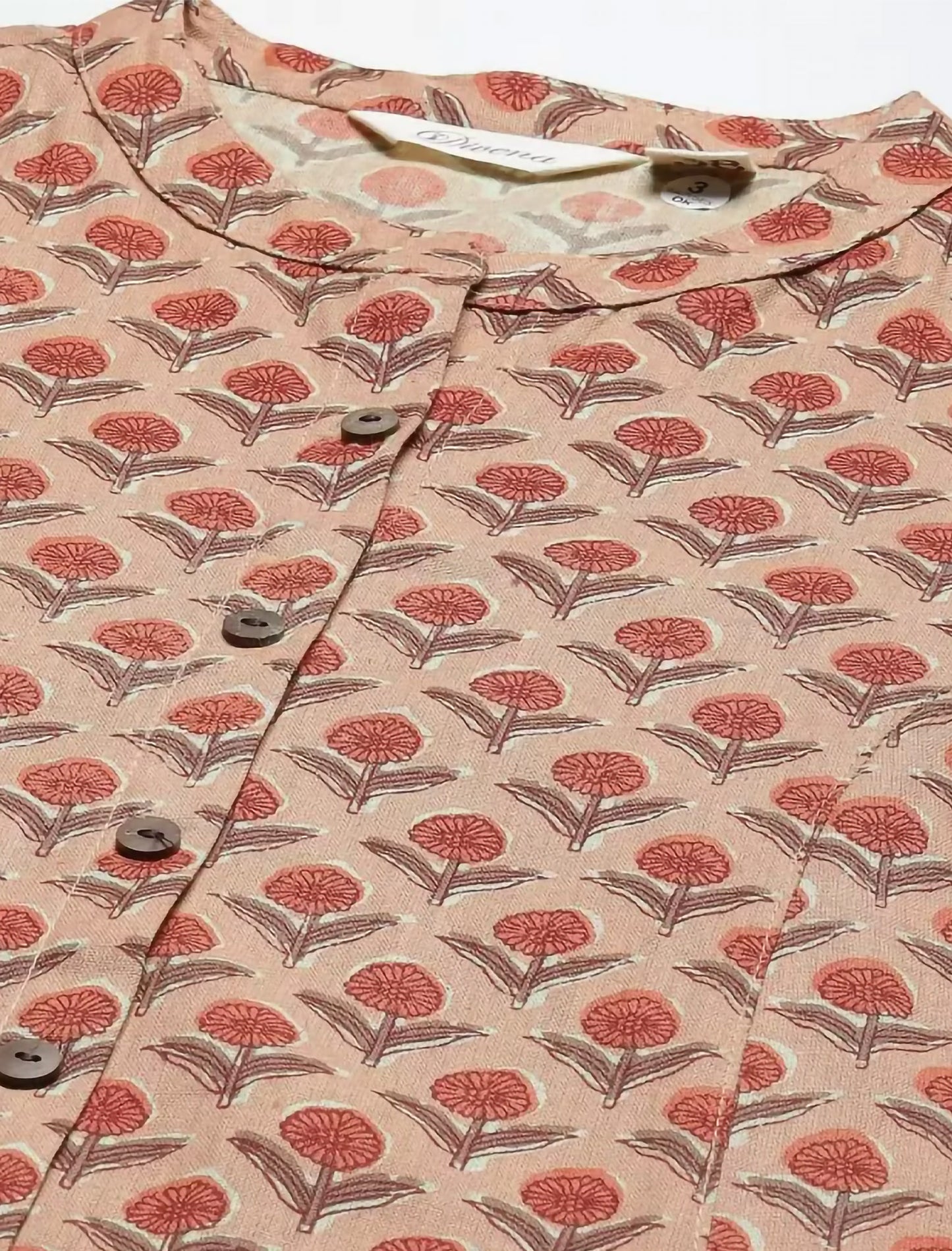 Peach-Coloured Floral Printed Divena Kurta For Women