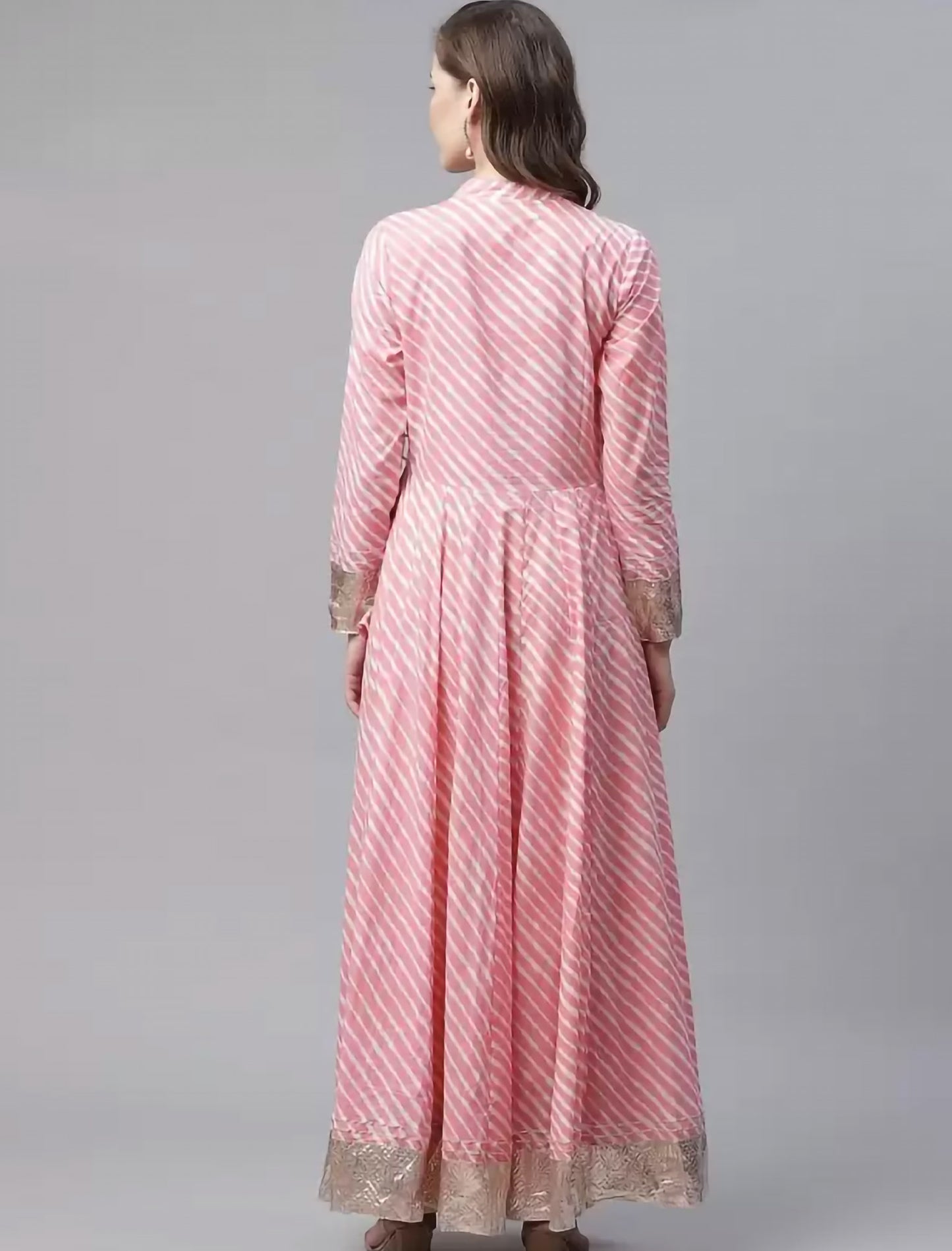 Pink & White Leheriya Print Angrakha Anarkali Ethnic Kurta For Women