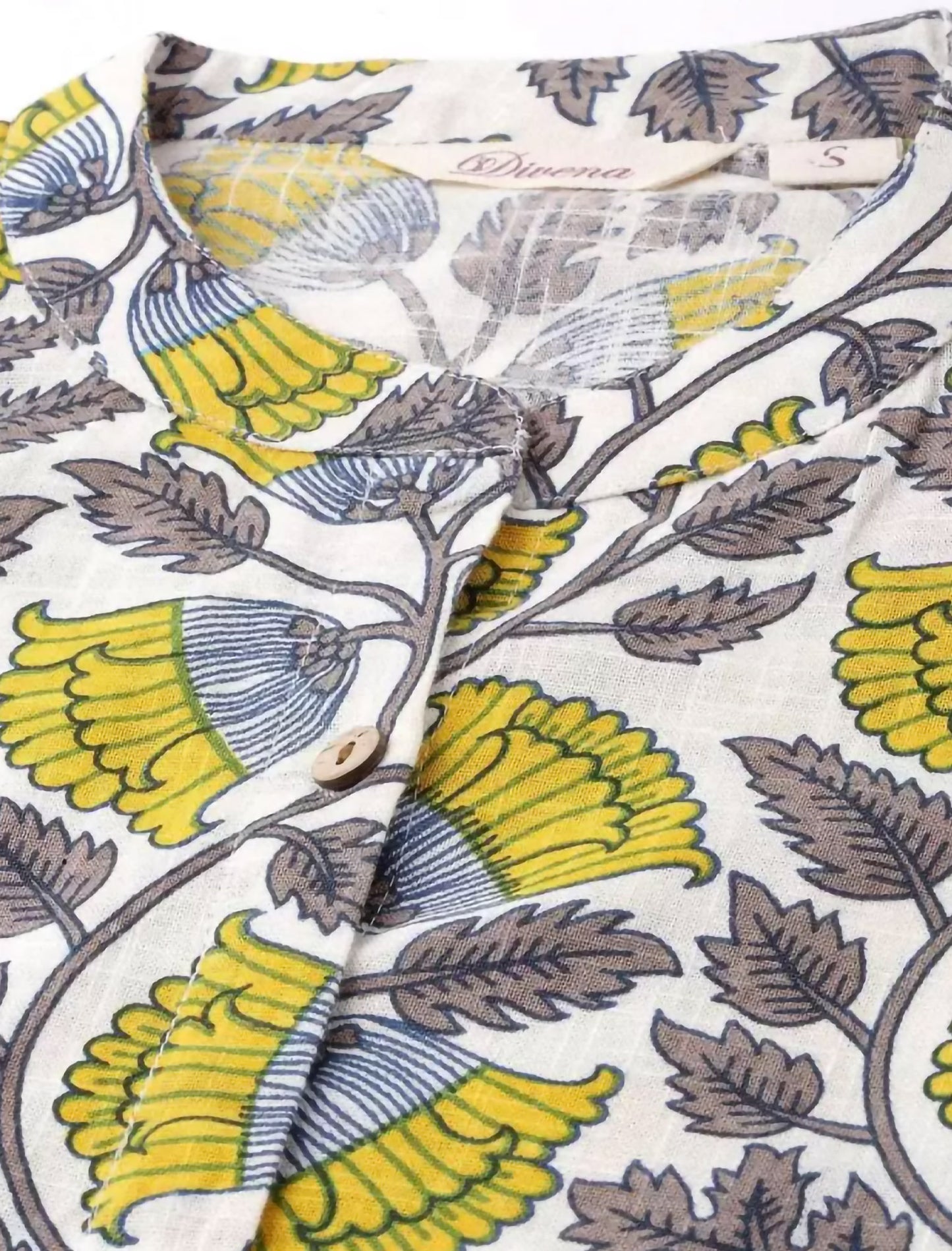 White & Yellow Ethnic Motifs Printed Ethnic Kurta For Women