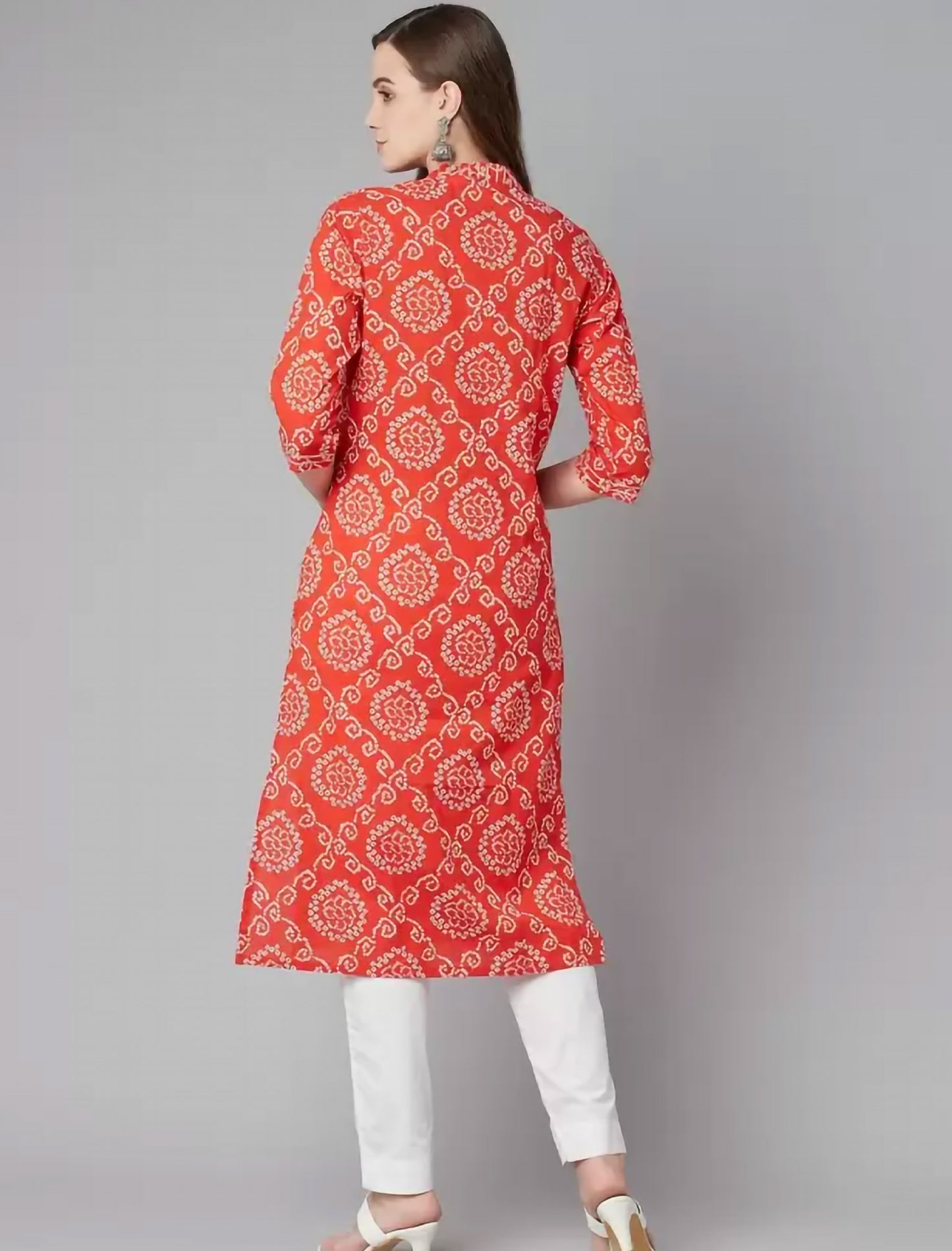 Red Geometric Printed Floral Ethnic Kurta For Women