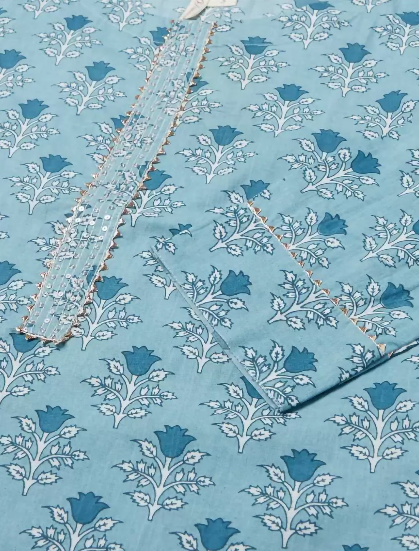 Blue Geometric Gotta Patti Floral Ethnic Kurta For Women