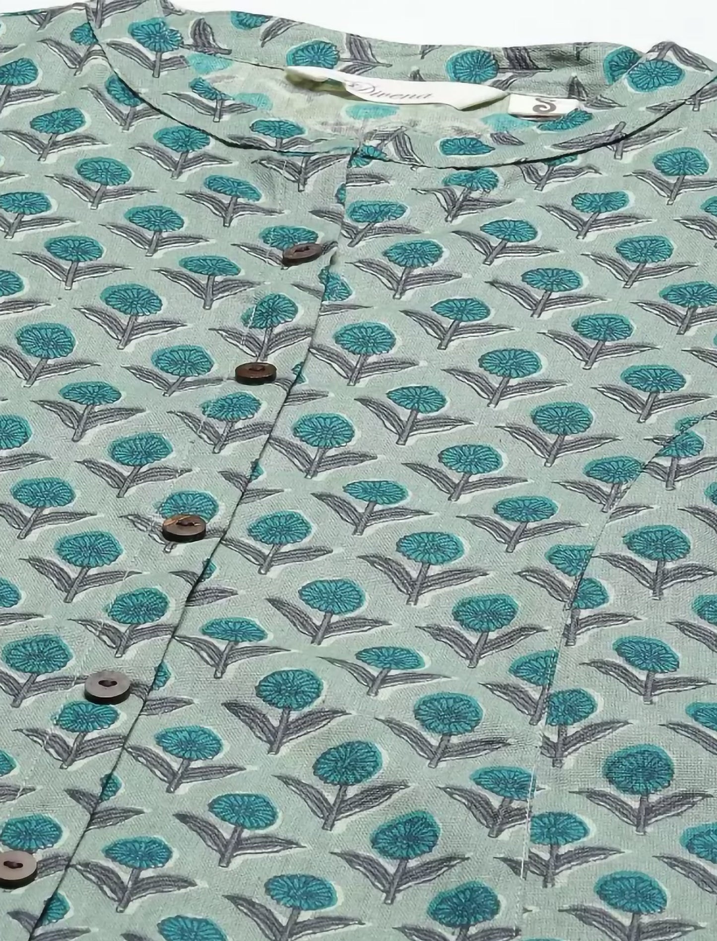 Green Printed Cotton Blend Front Slit Ethnic Kurta For Women