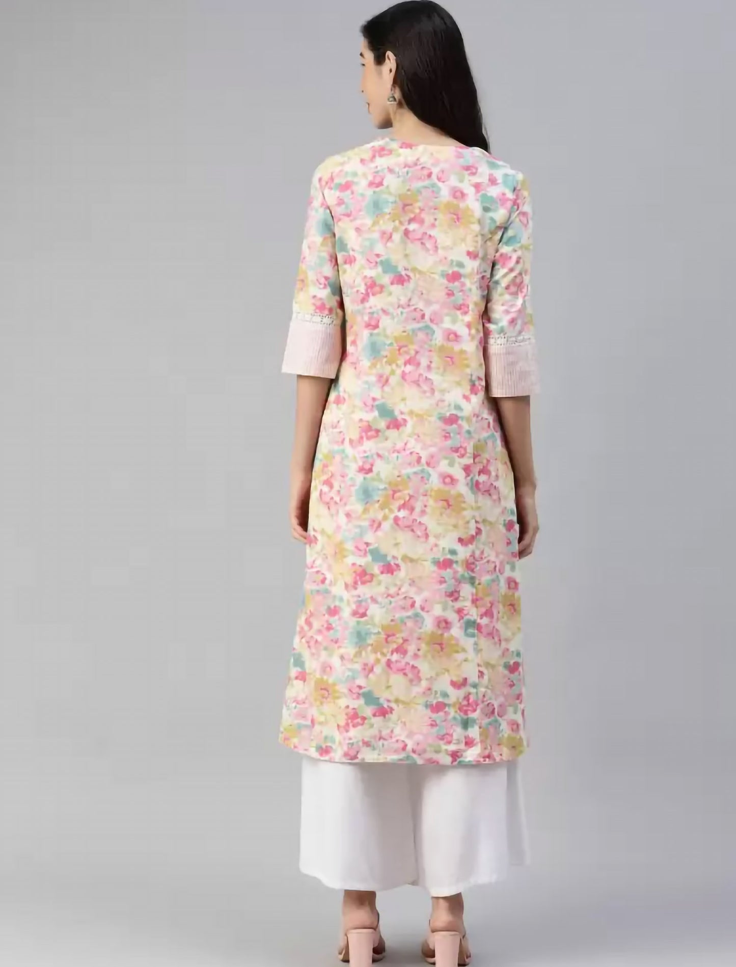 White Floral Printed Ethnic Kurta For Women