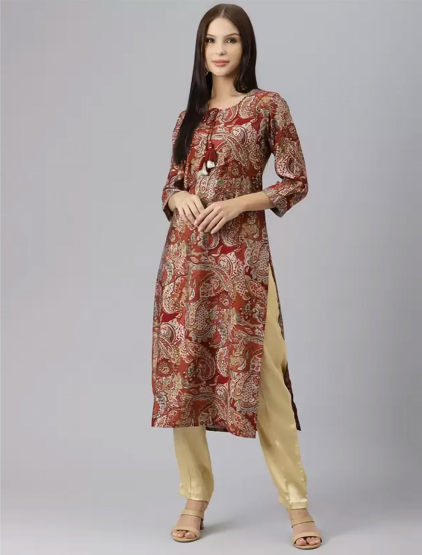 Maroon Ethnic Motifs Printed Divena Kurta For Women