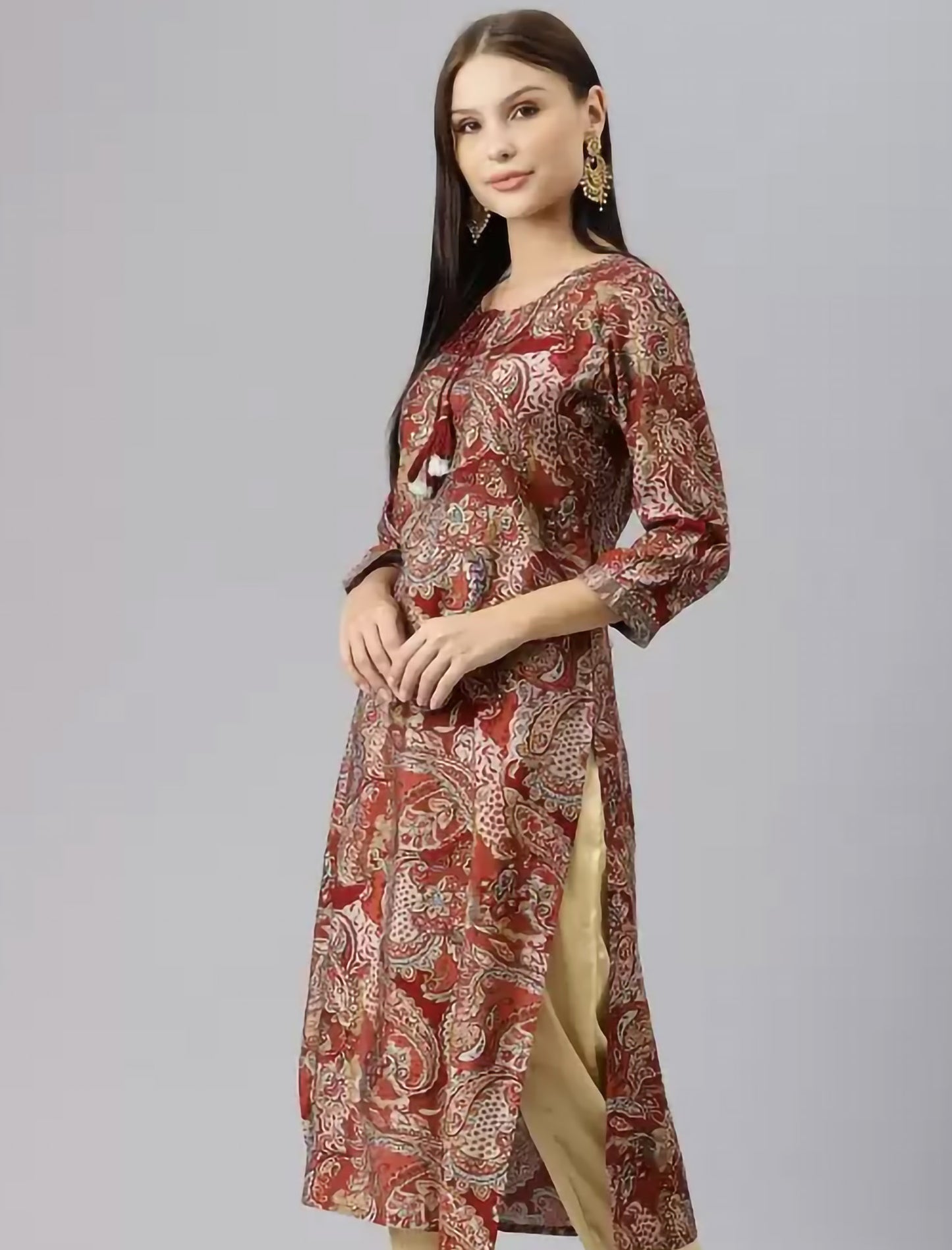 Maroon Ethnic Motifs Printed Divena Kurta For Women
