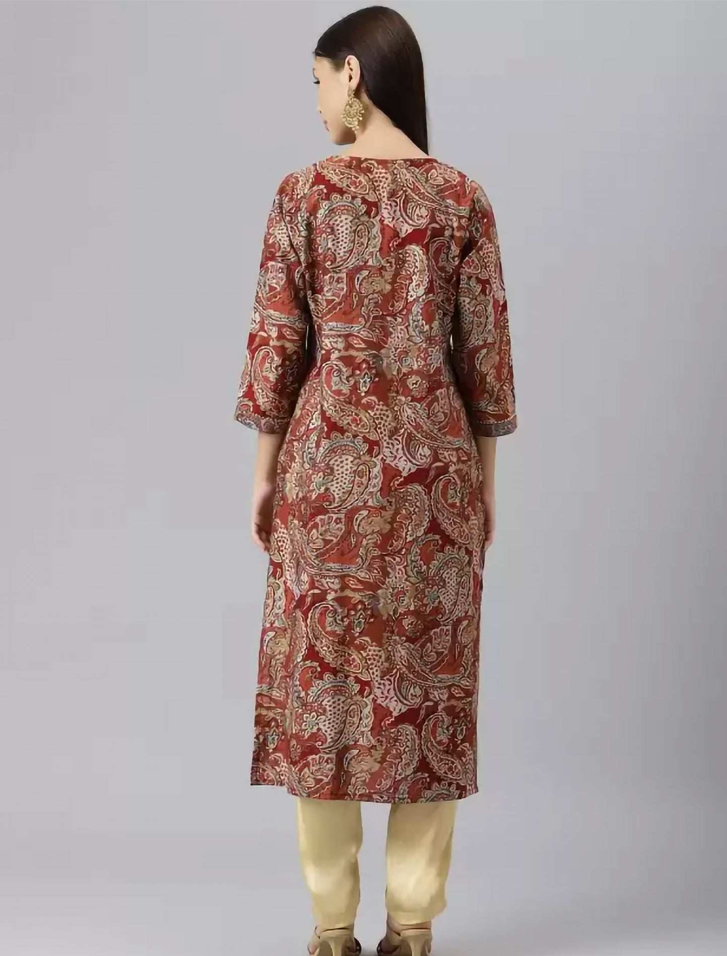 Maroon Ethnic Motifs Printed Divena Kurta For Women