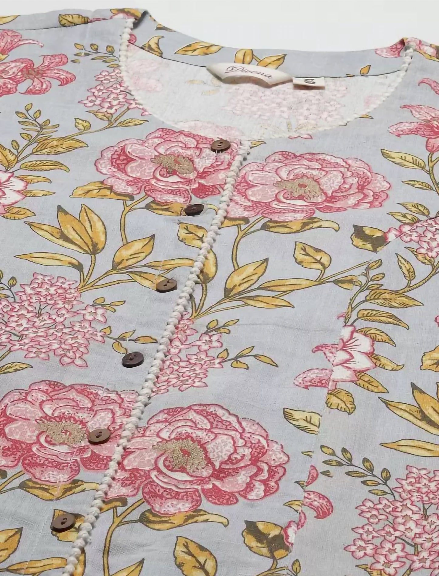 Blue Printed Cotton A-line Ethnic Kurta For Women