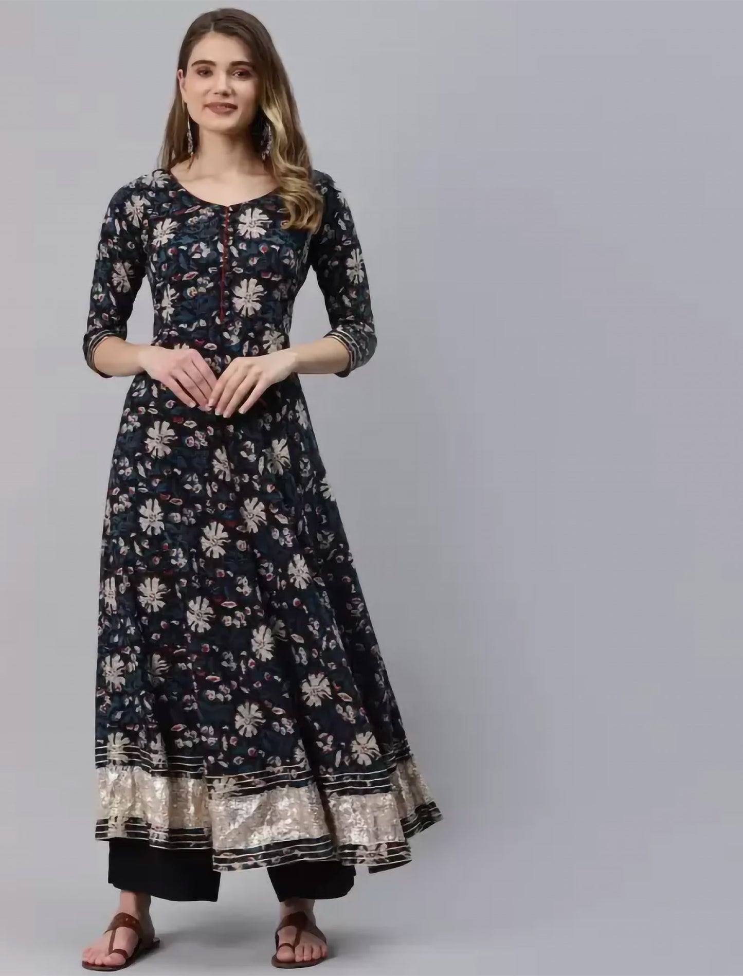 Blue Ethnic Motifs Printed Anarkali Kurta For Women