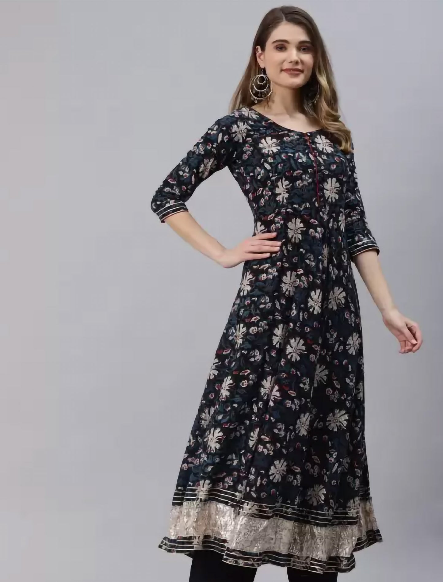 Blue Ethnic Motifs Printed Anarkali Kurta For Women