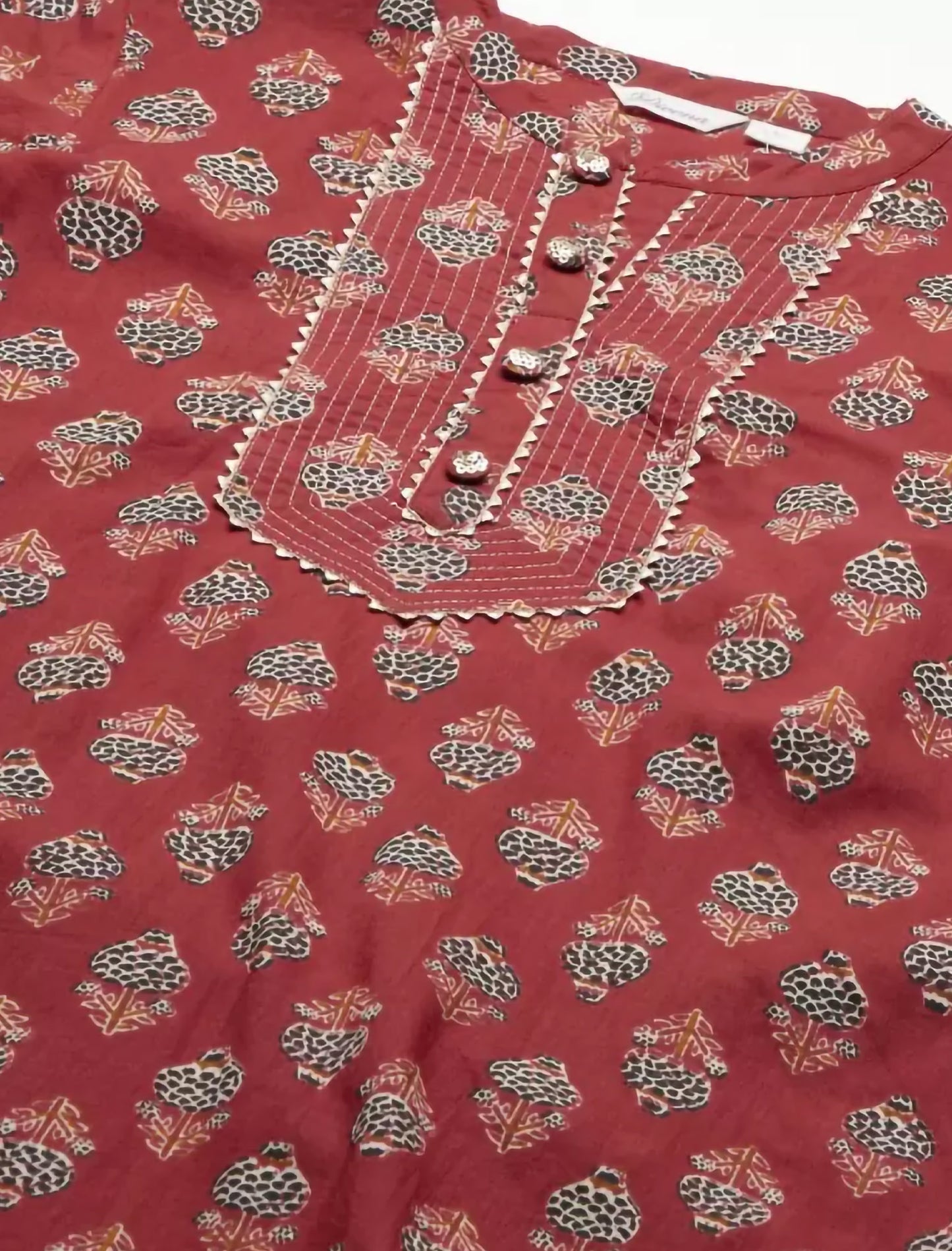 Red Ethnic Cotton Kurta For Women