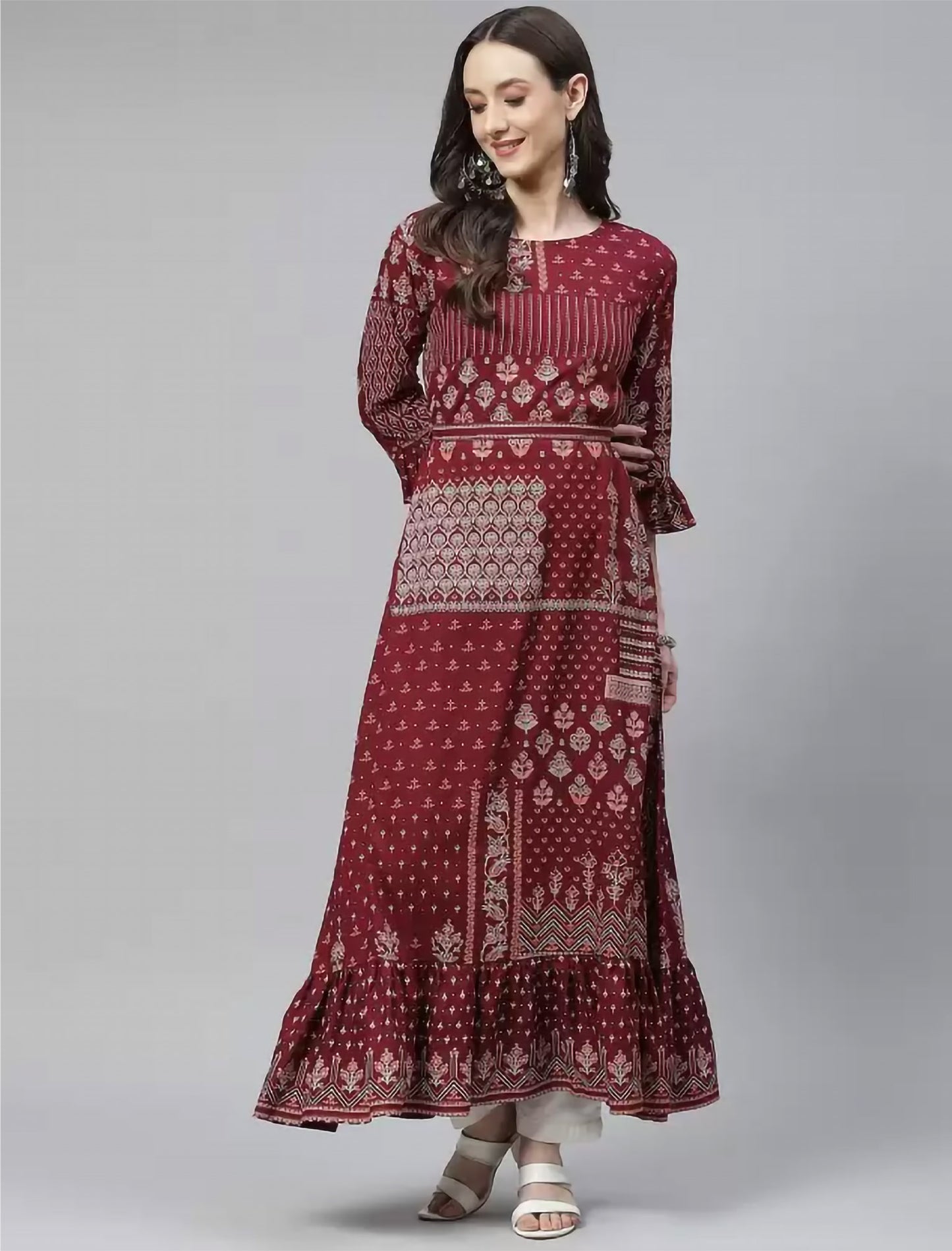 Maroon Ethnic Motifs Printed Kurta For Women