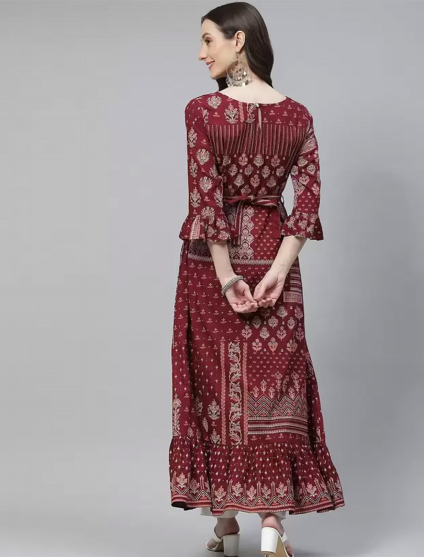 Maroon Ethnic Motifs Printed Kurta For Women