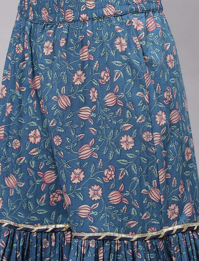Ethnic Maroon & Blue Anarkali Kurta Sharara Set with Dupatta