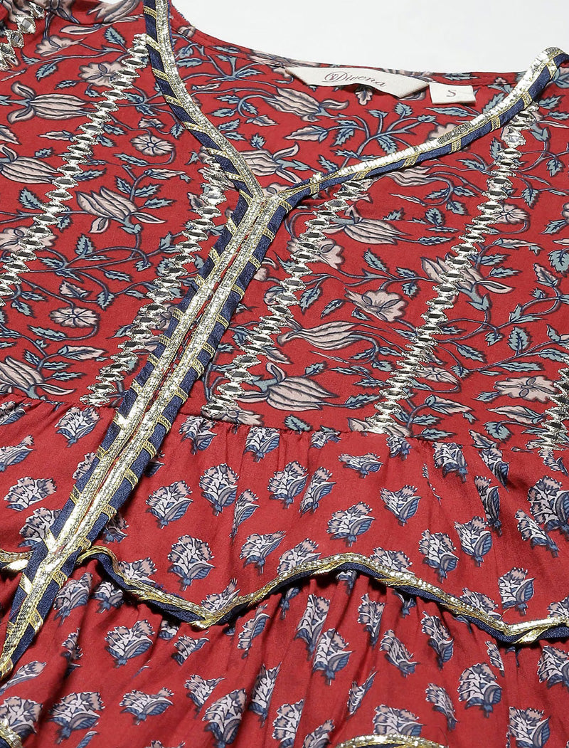 Ethnic Maroon & Blue Anarkali Kurta Sharara Set with Dupatta