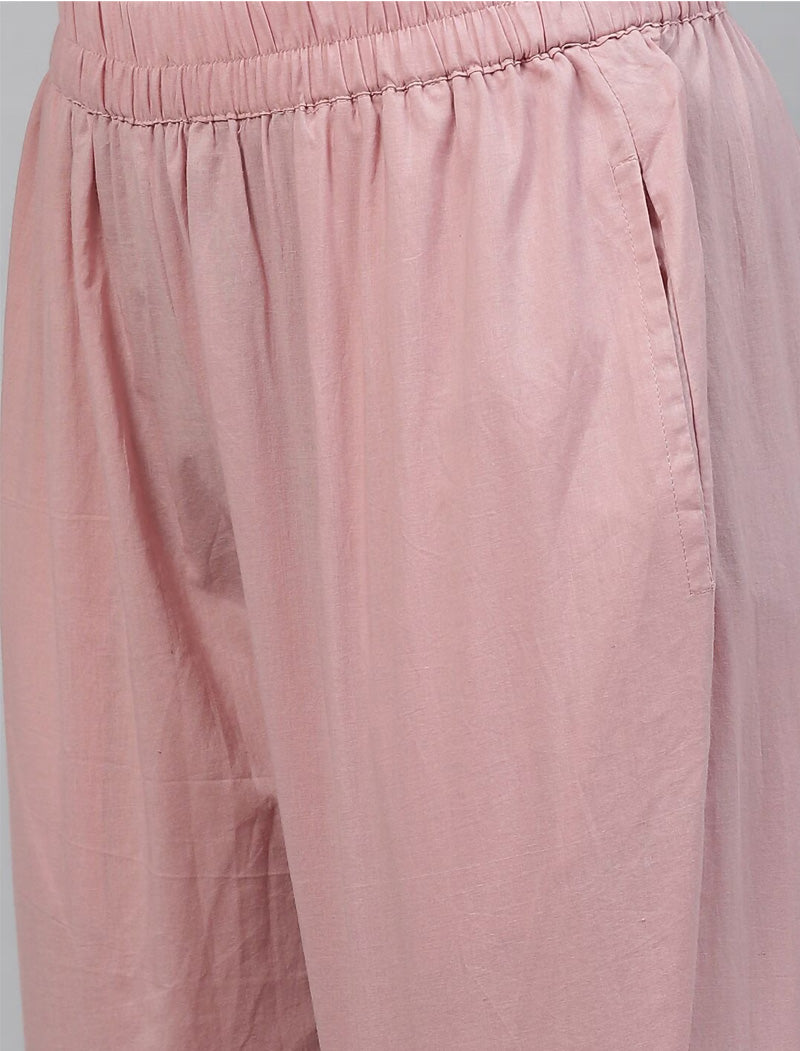 Ethnic Light Pink Leheriya Cotton Kurta Pant Set With Organza Dupatta