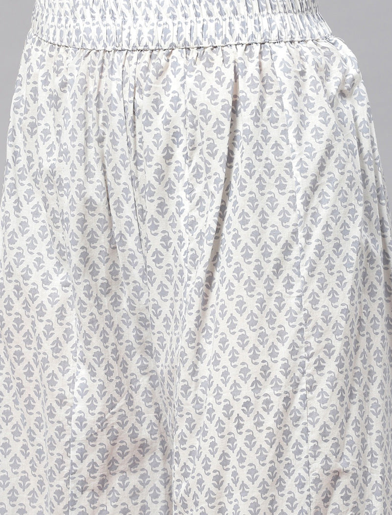 White Ethnic Motifs Printed Pure Cotton Kurta with Palazzos & Dupatta Kurta Sets For Women