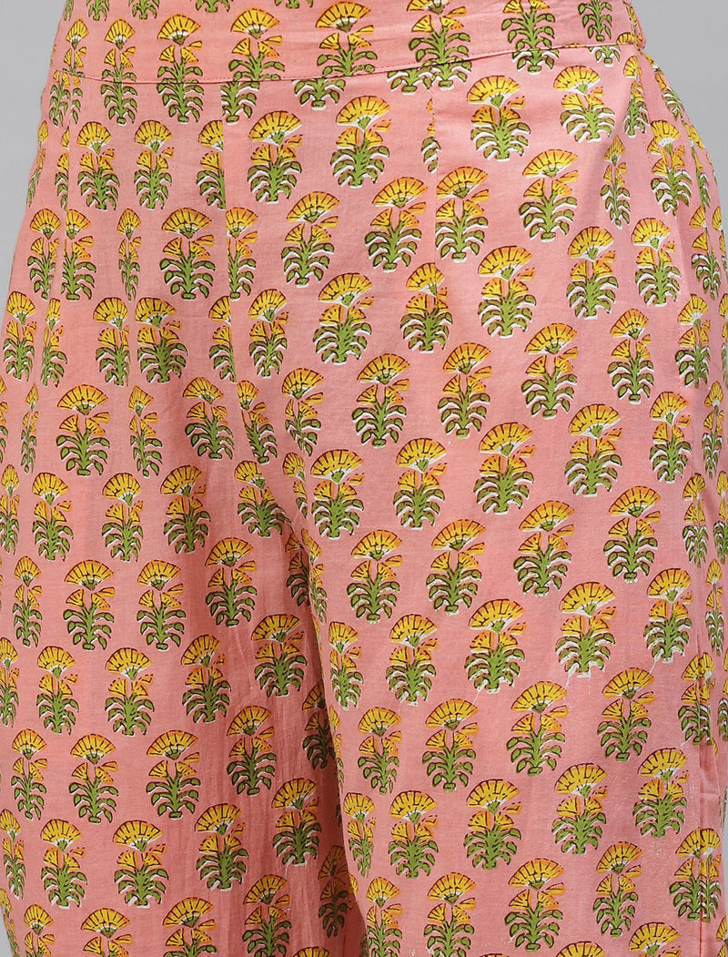 Peach Ethnic Pure Cotton Kurta Sets with Trousers For Women