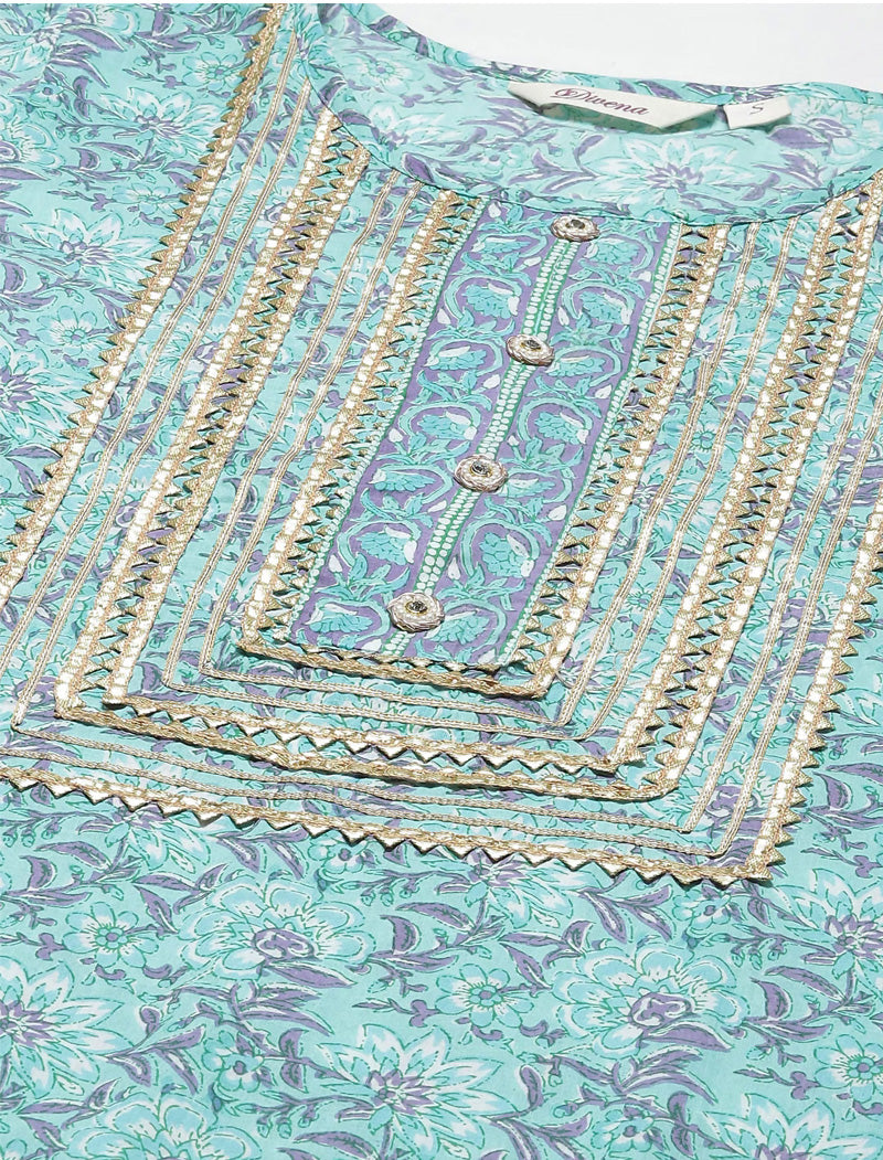 Sea Green Ethnic Pure Cotton Kurta Pant Sets
