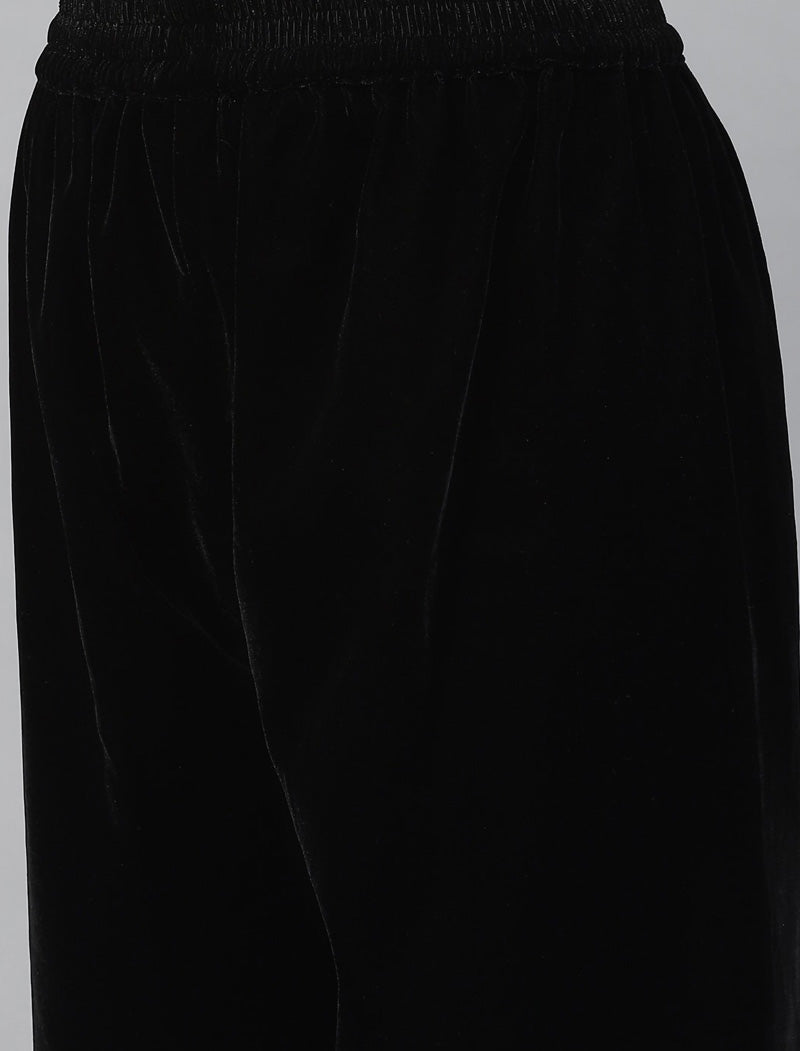 Black Floral Printed Velvet Kurta with Harem Pant & Dupatta Kurta Sets For Women