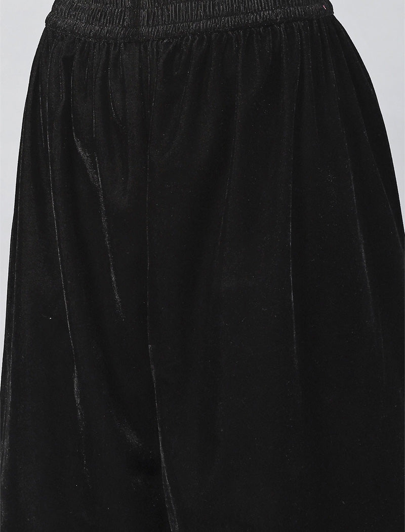 Ethnic Women Black Yoke Design Velvet Kurta Pant with Dupatta