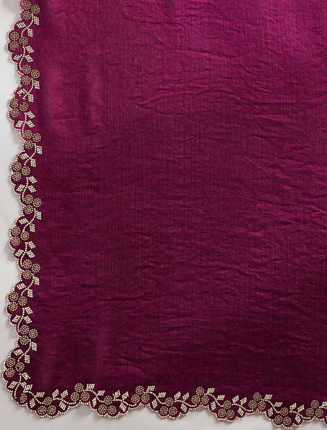 Ethnic Velvet Chiffon Dual Tone Zaekan Triple Layer Cutwork In C-Pallu Saree